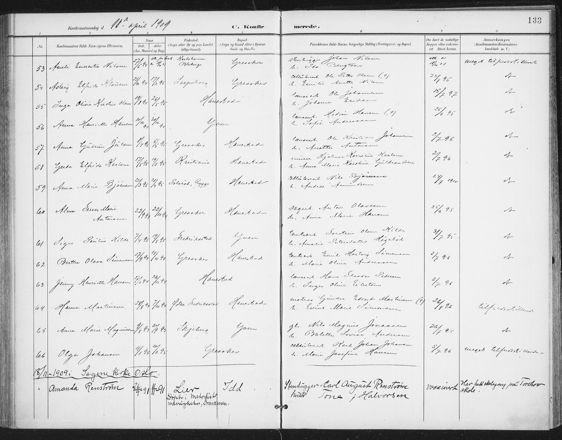 Rolvsøy prestekontor Kirkebøker, AV/SAO-A-2004/F/Fa/L0001: Parish register (official) no. 1, 1901-1909, p. 133