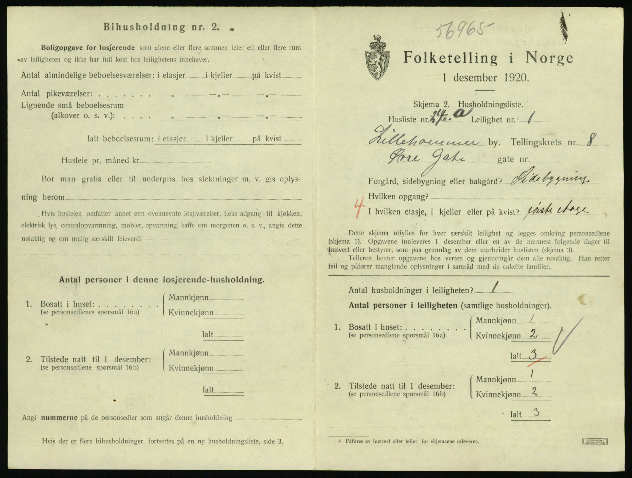 SAH, 1920 census for Lillehammer, 1920, p. 2910