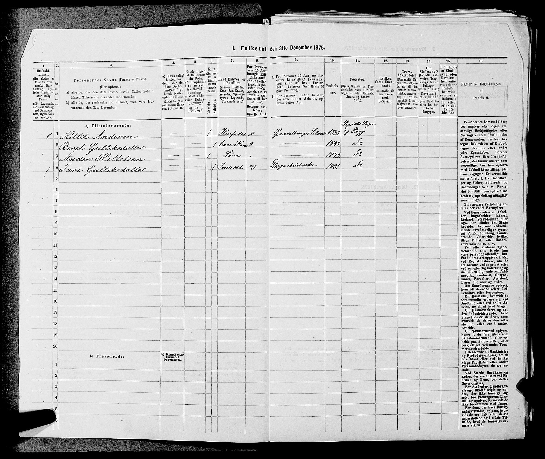 SAKO, 1875 census for 0621P Sigdal, 1875, p. 852