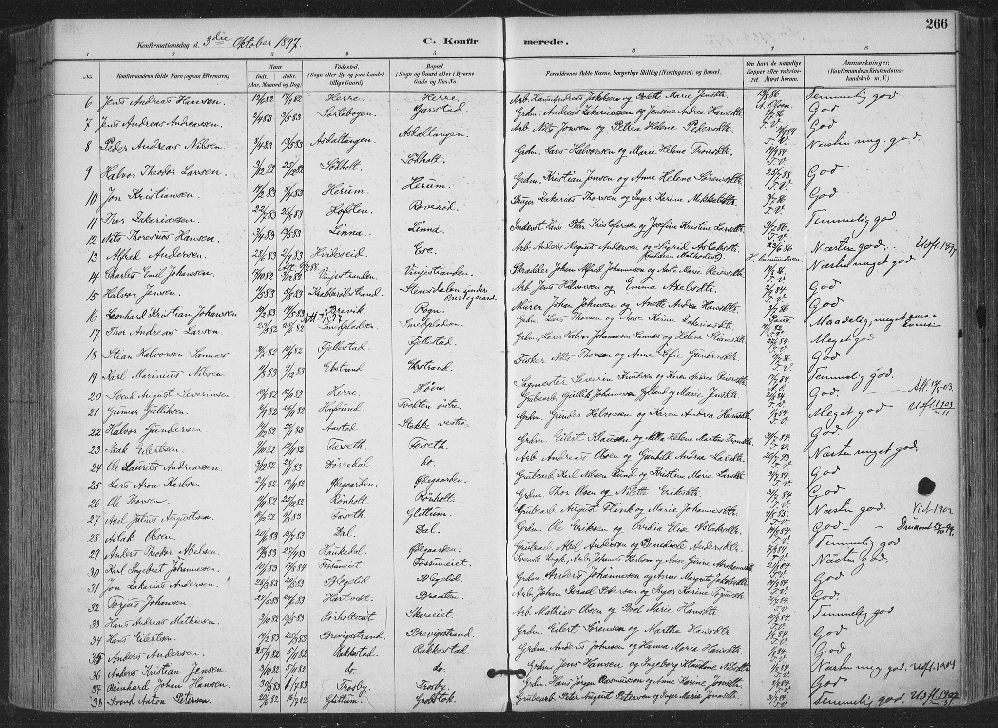 Bamble kirkebøker, AV/SAKO-A-253/F/Fa/L0008: Parish register (official) no. I 8, 1888-1900, p. 266