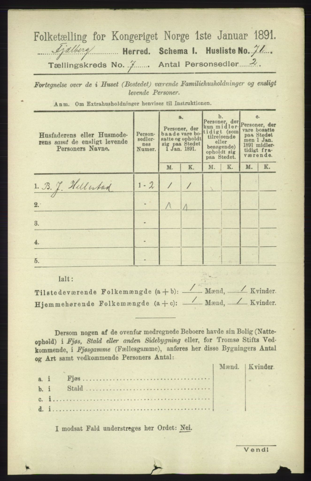 RA, 1891 census for 1213 Fjelberg, 1891, p. 2393