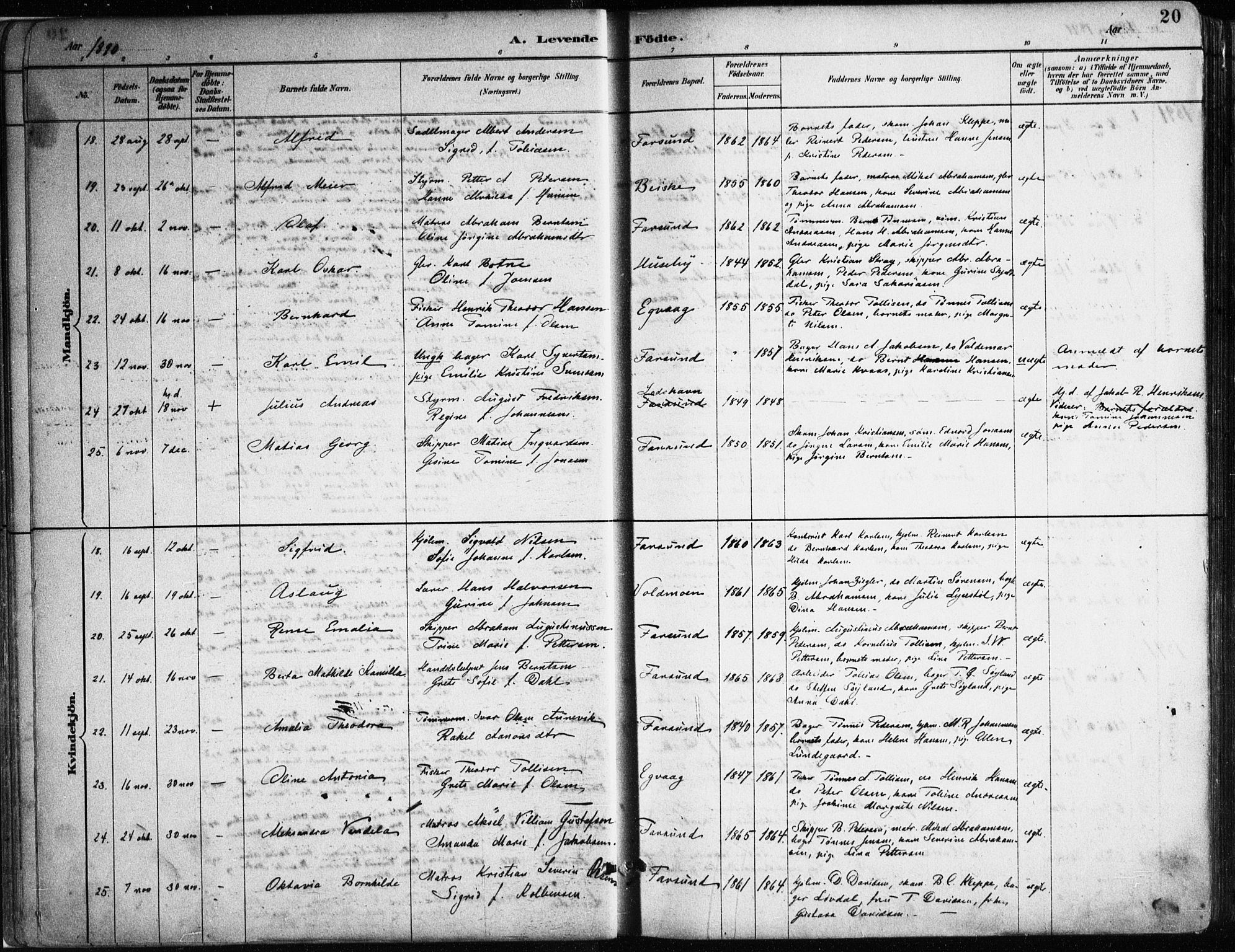 Farsund sokneprestkontor, SAK/1111-0009/F/Fa/L0006: Parish register (official) no. A 6, 1887-1920, p. 20