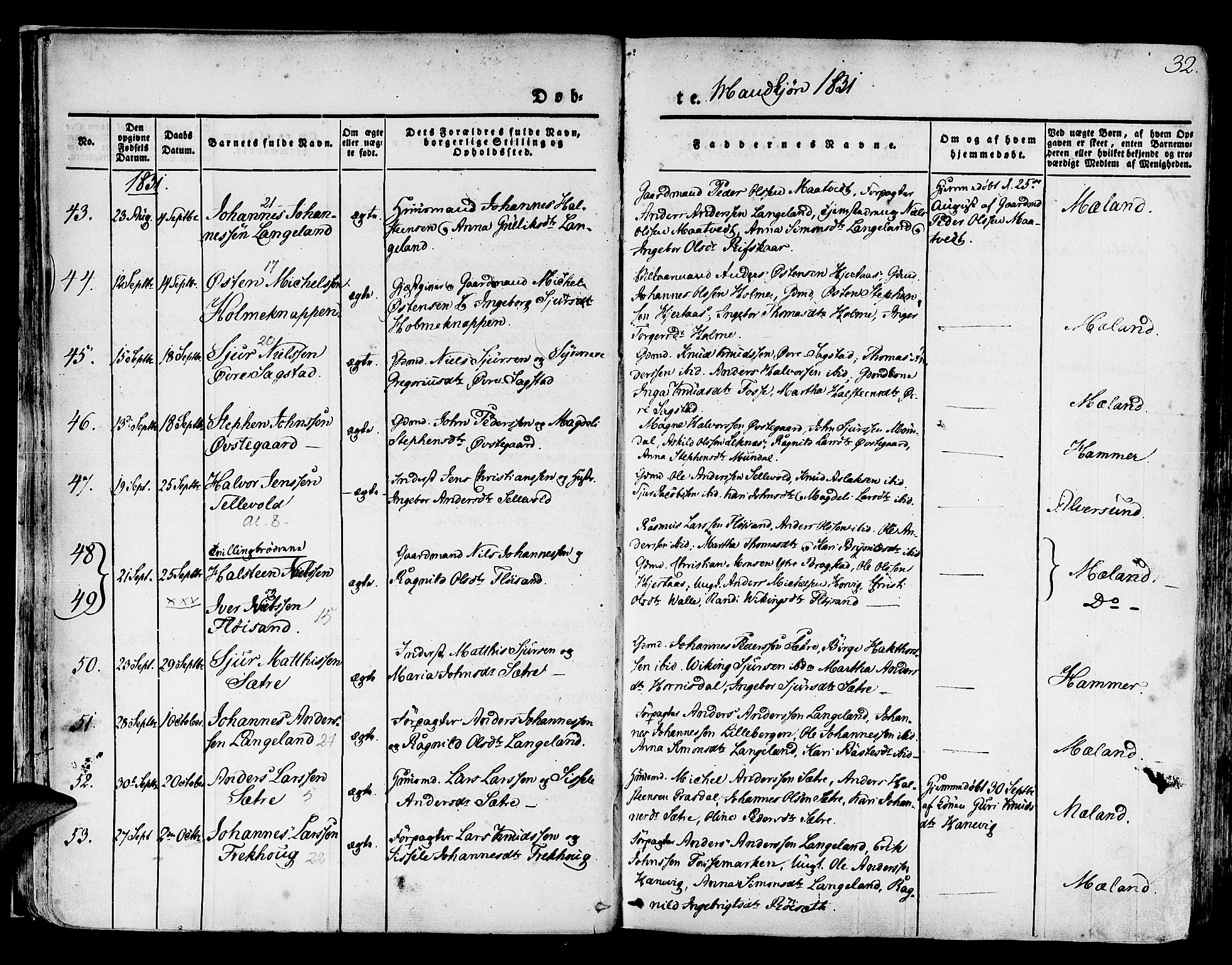 Hamre sokneprestembete, AV/SAB-A-75501/H/Ha/Haa/Haaa/L0011: Parish register (official) no. A 11, 1826-1834, p. 32