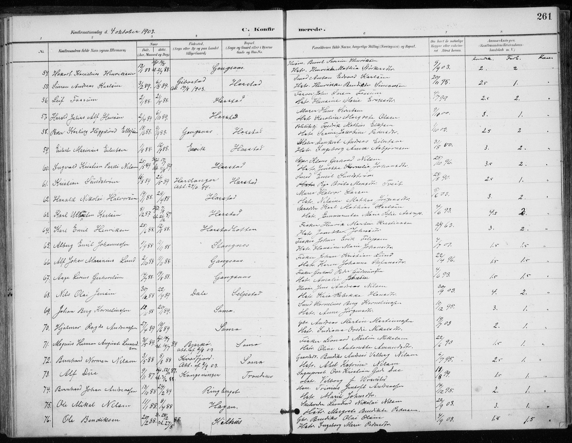 Trondenes sokneprestkontor, AV/SATØ-S-1319/H/Ha/L0017kirke: Parish register (official) no. 17, 1899-1908, p. 261