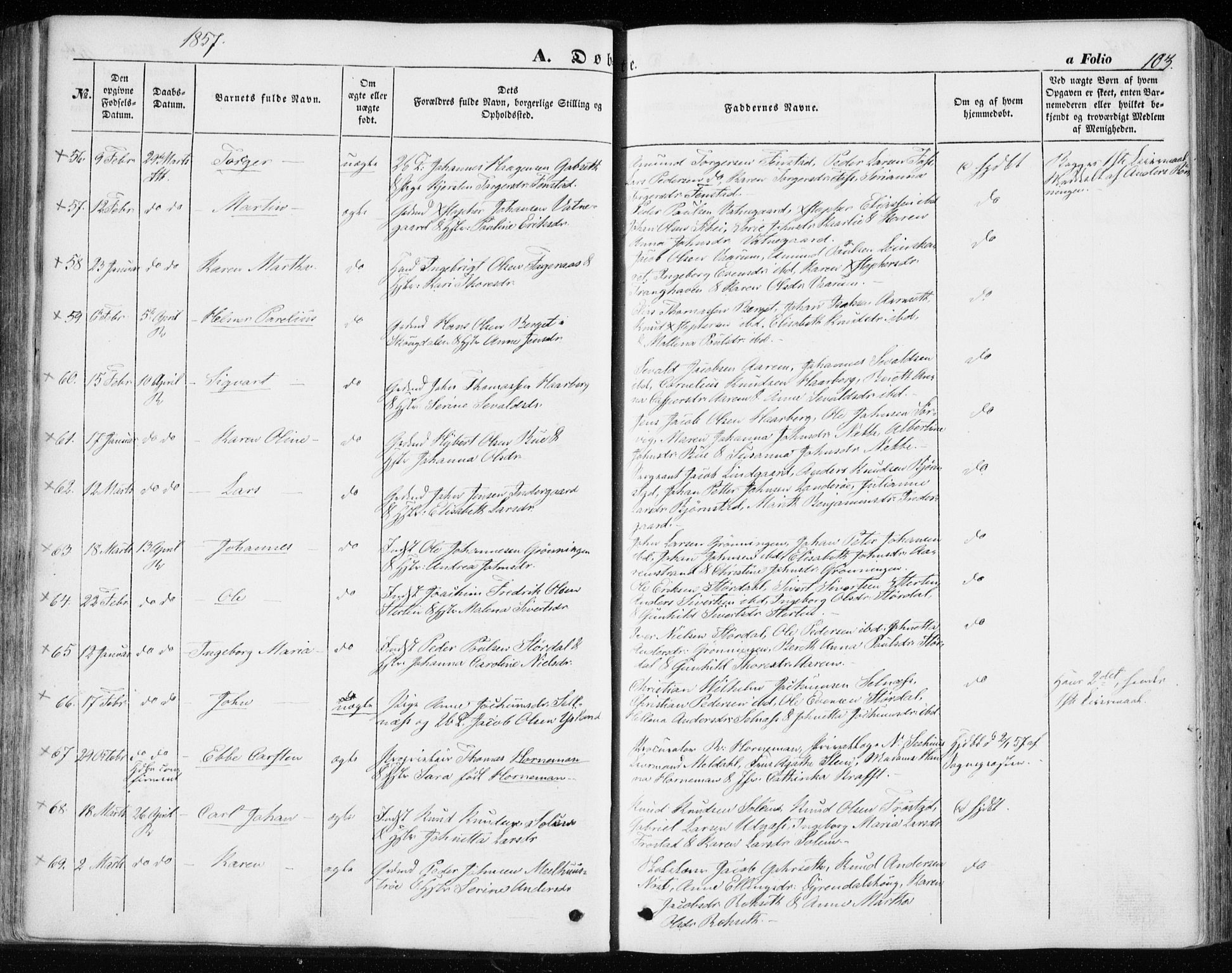 Ministerialprotokoller, klokkerbøker og fødselsregistre - Sør-Trøndelag, SAT/A-1456/646/L0611: Parish register (official) no. 646A09, 1848-1857, p. 103