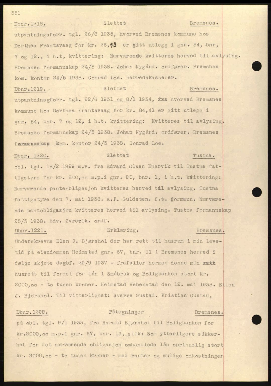 Nordmøre sorenskriveri, AV/SAT-A-4132/1/2/2Ca: Mortgage book no. C80, 1936-1939, Diary no: : 1218/1938