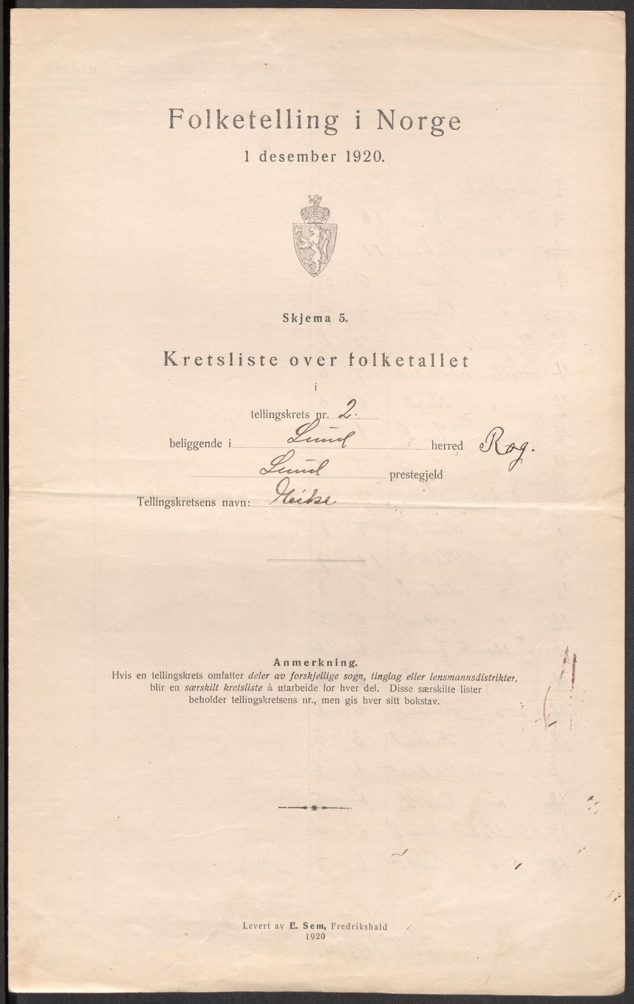 SAST, 1920 census for Lund, 1920, p. 18