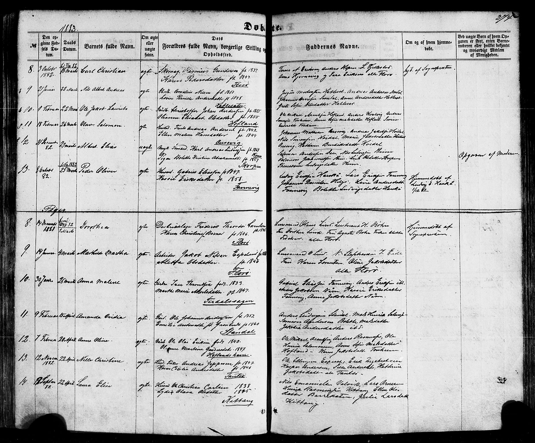 Kinn sokneprestembete, SAB/A-80801/H/Haa/Haaa/L0006: Parish register (official) no. A 6, 1857-1885, p. 274