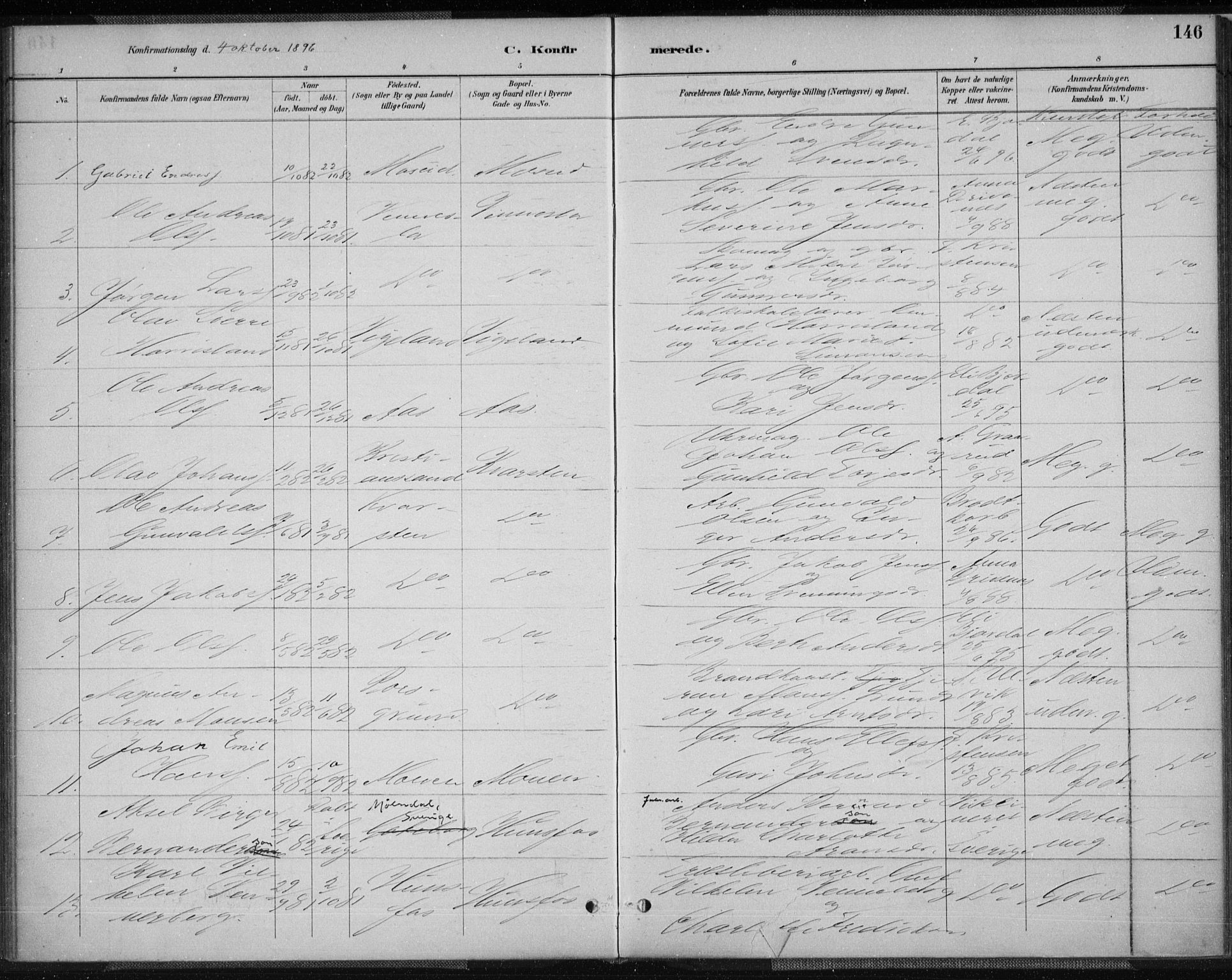 Vennesla sokneprestkontor, AV/SAK-1111-0045/Fa/Fab/L0004: Parish register (official) no. A 4, 1884-1896, p. 146