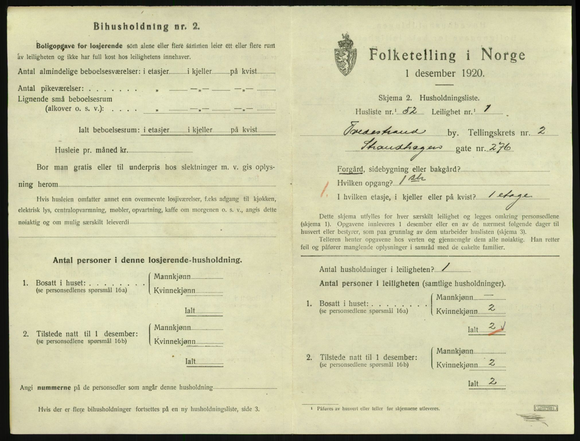 SAK, 1920 census for Tvedestrand, 1920, p. 1079