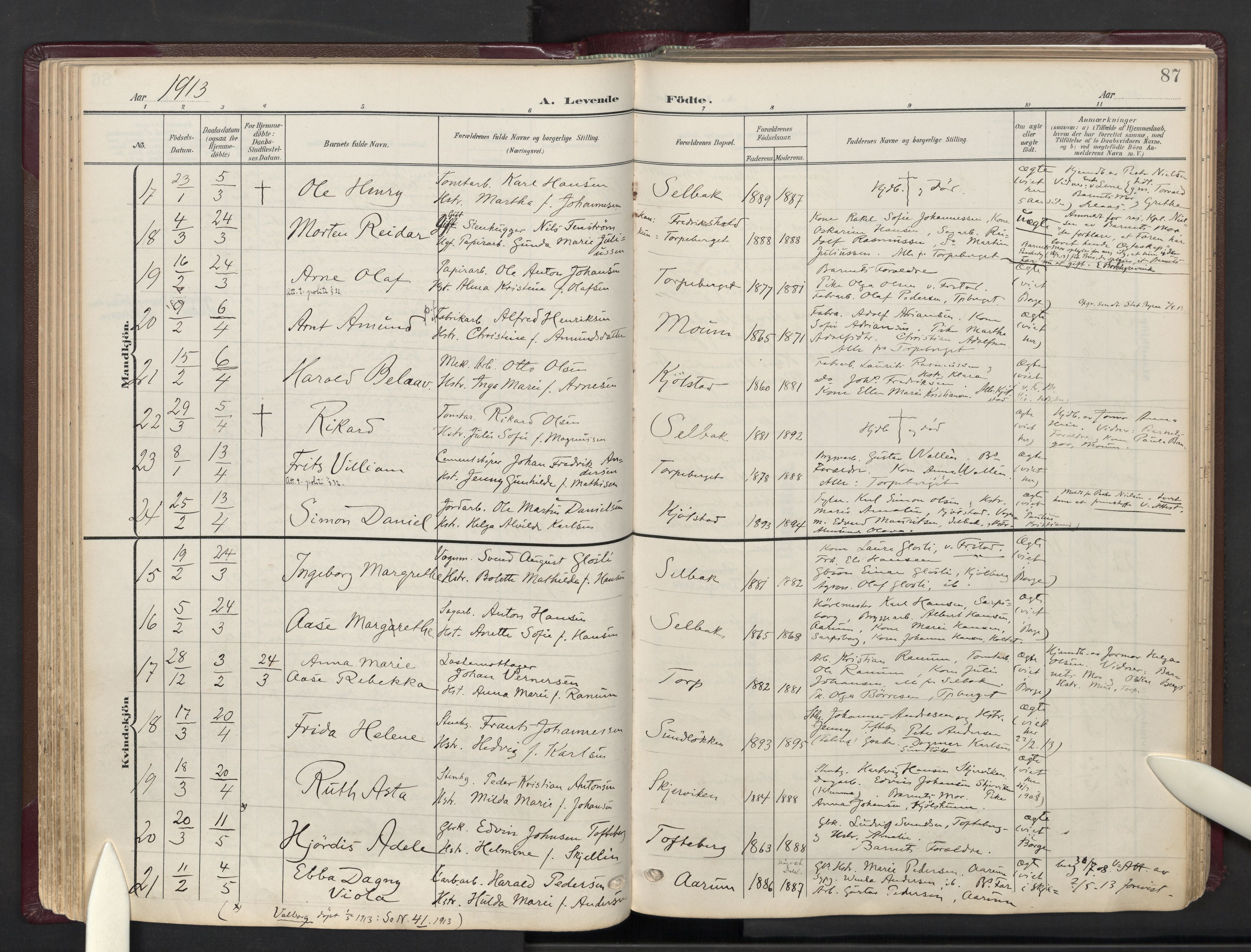Borge prestekontor Kirkebøker, AV/SAO-A-10903/F/Fa/L0010: Parish register (official) no. I 10, 1907-1925, p. 87