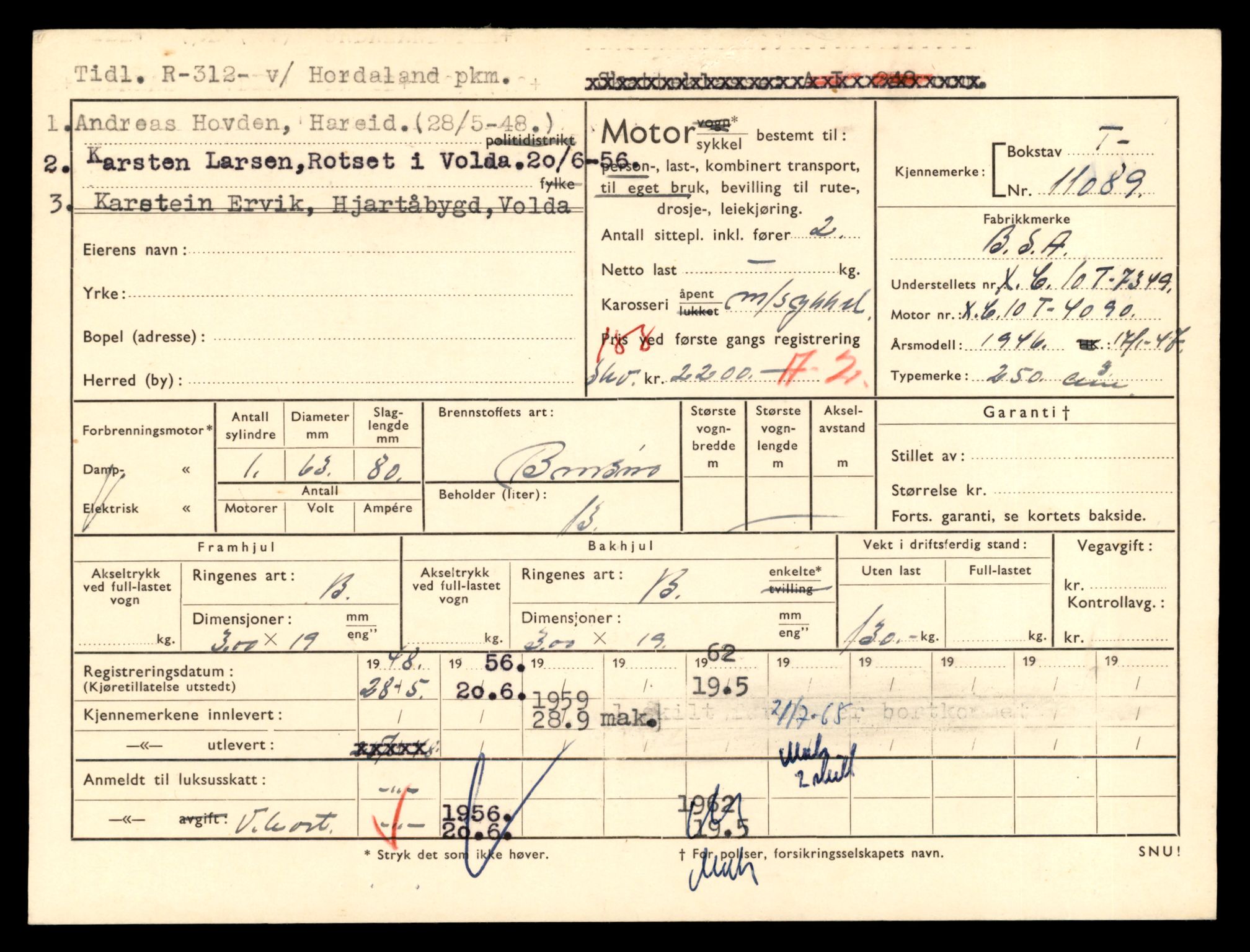Møre og Romsdal vegkontor - Ålesund trafikkstasjon, AV/SAT-A-4099/F/Fe/L0026: Registreringskort for kjøretøy T 11046 - T 11160, 1927-1998, p. 1229