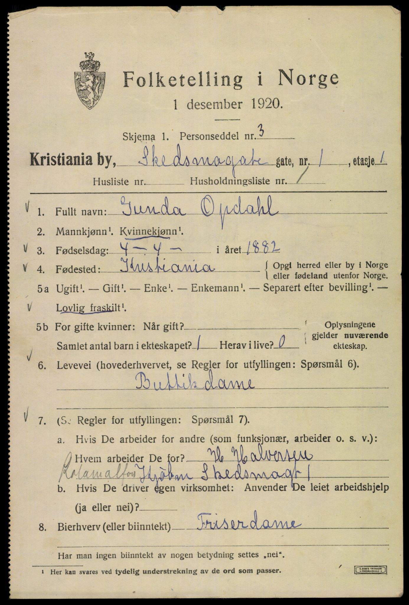 SAO, 1920 census for Kristiania, 1920, p. 511461