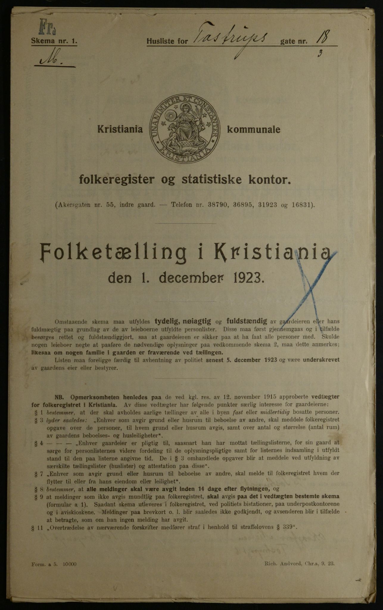 OBA, Municipal Census 1923 for Kristiania, 1923, p. 126913
