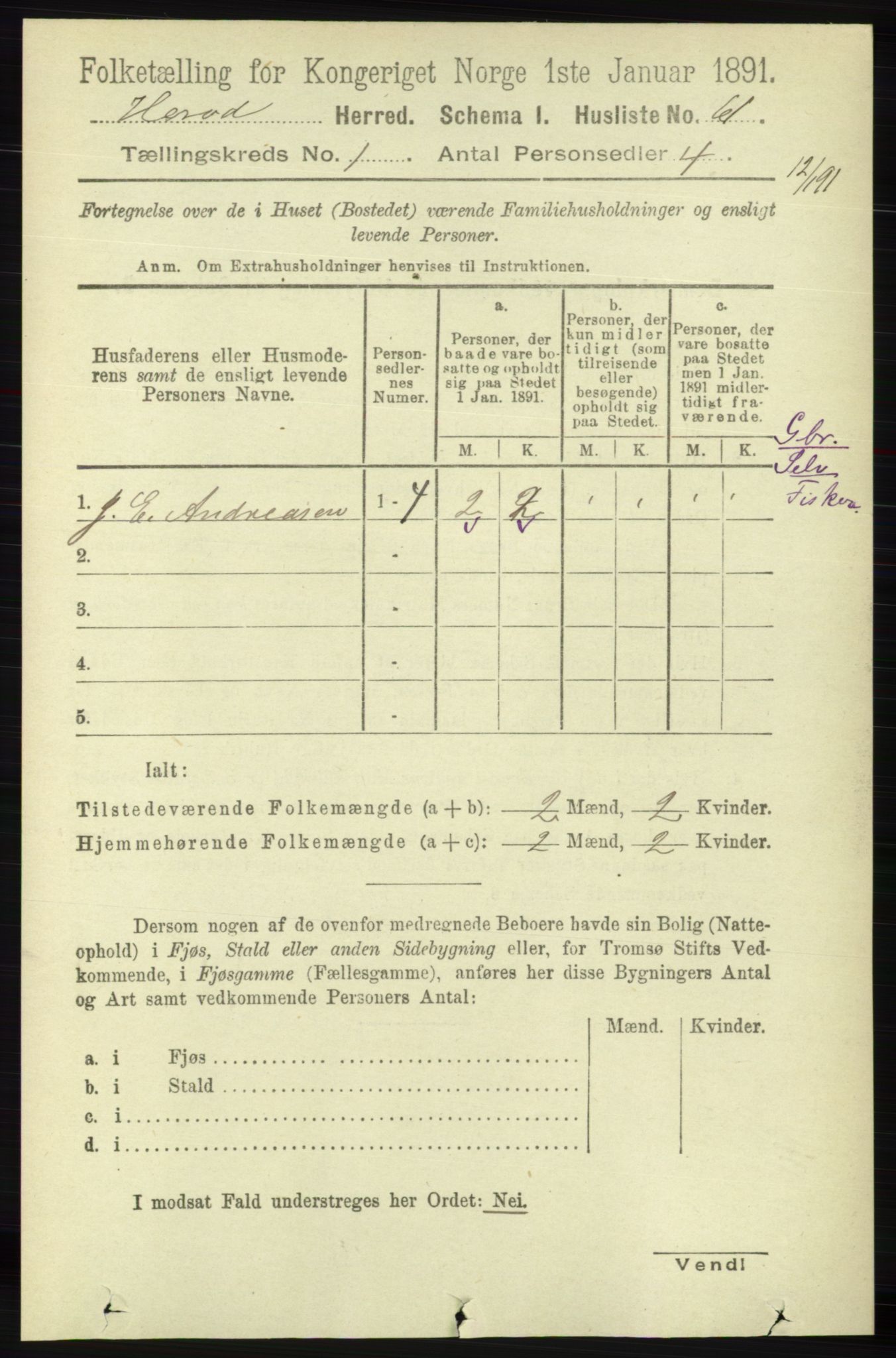 RA, 1891 census for 1039 Herad, 1891, p. 82