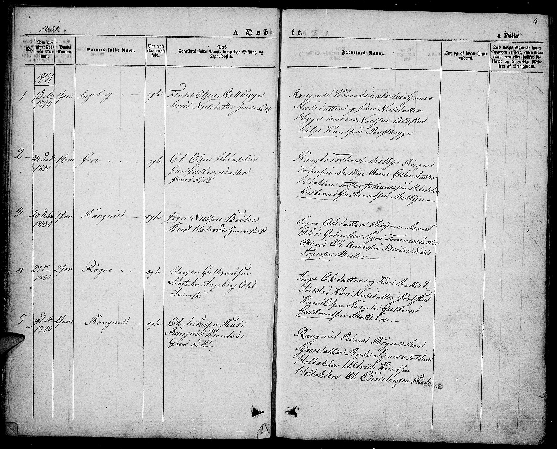 Slidre prestekontor, SAH/PREST-134/H/Ha/Haa/L0004: Parish register (official) no. 4, 1831-1848, p. 4
