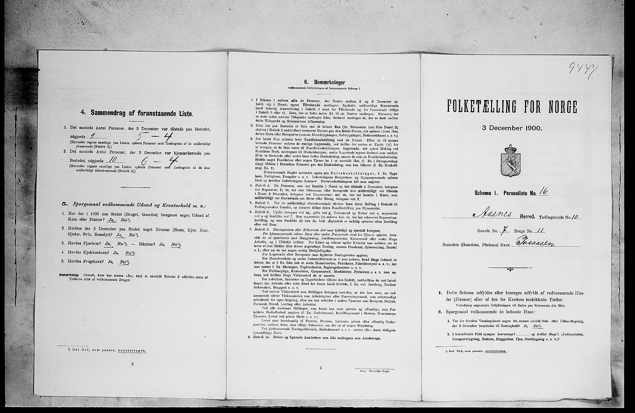 SAH, 1900 census for Åsnes, 1900, p. 1621