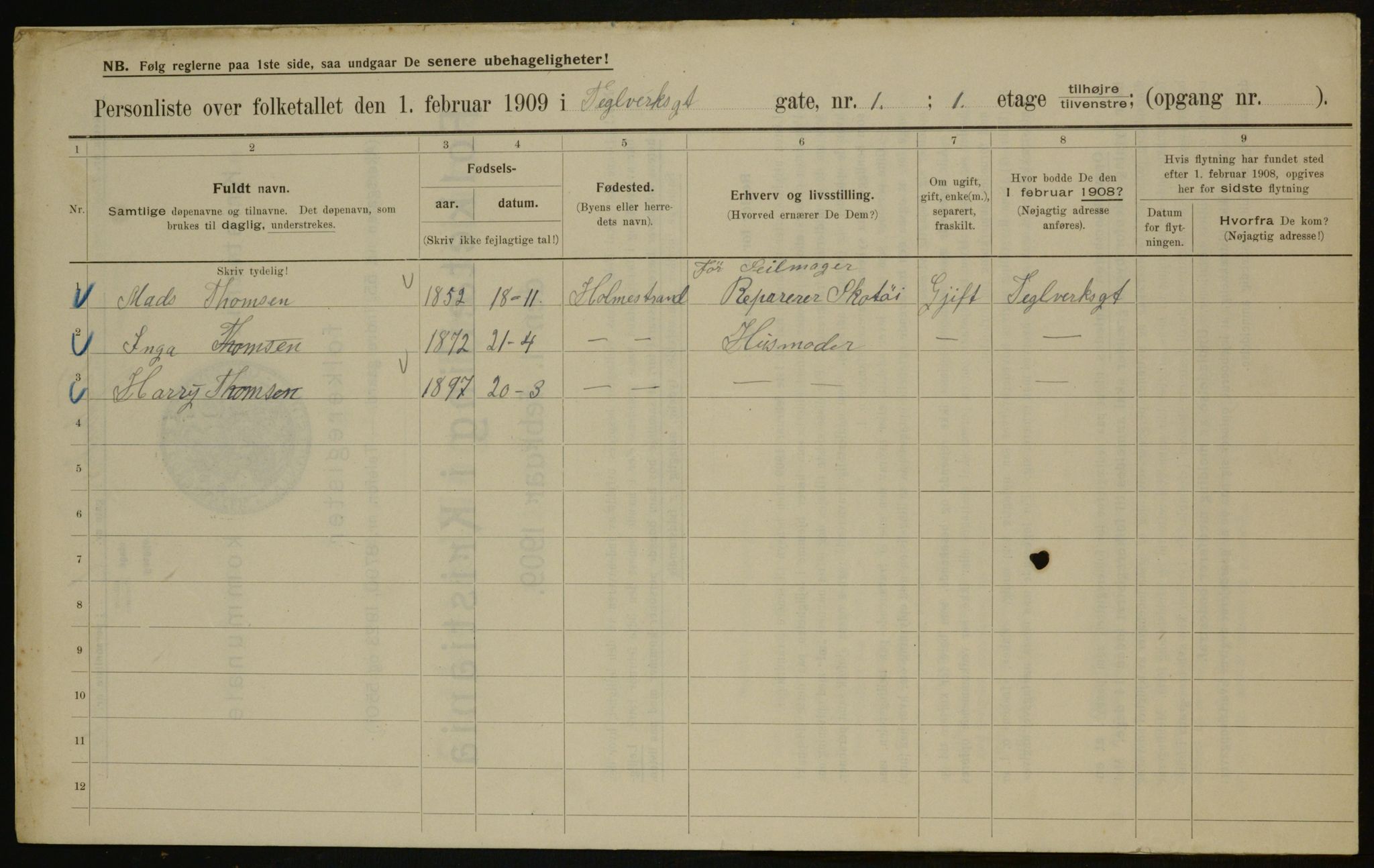 OBA, Municipal Census 1909 for Kristiania, 1909, p. 97271