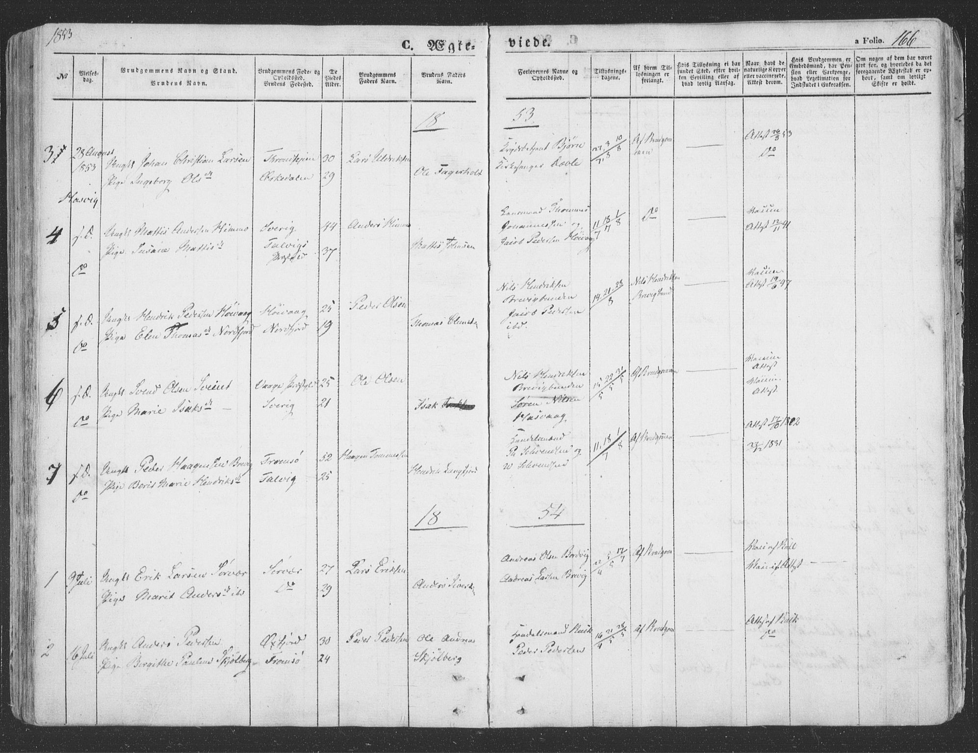 Loppa sokneprestkontor, SATØ/S-1339/H/Ha/L0004kirke: Parish register (official) no. 4, 1849-1868, p. 166