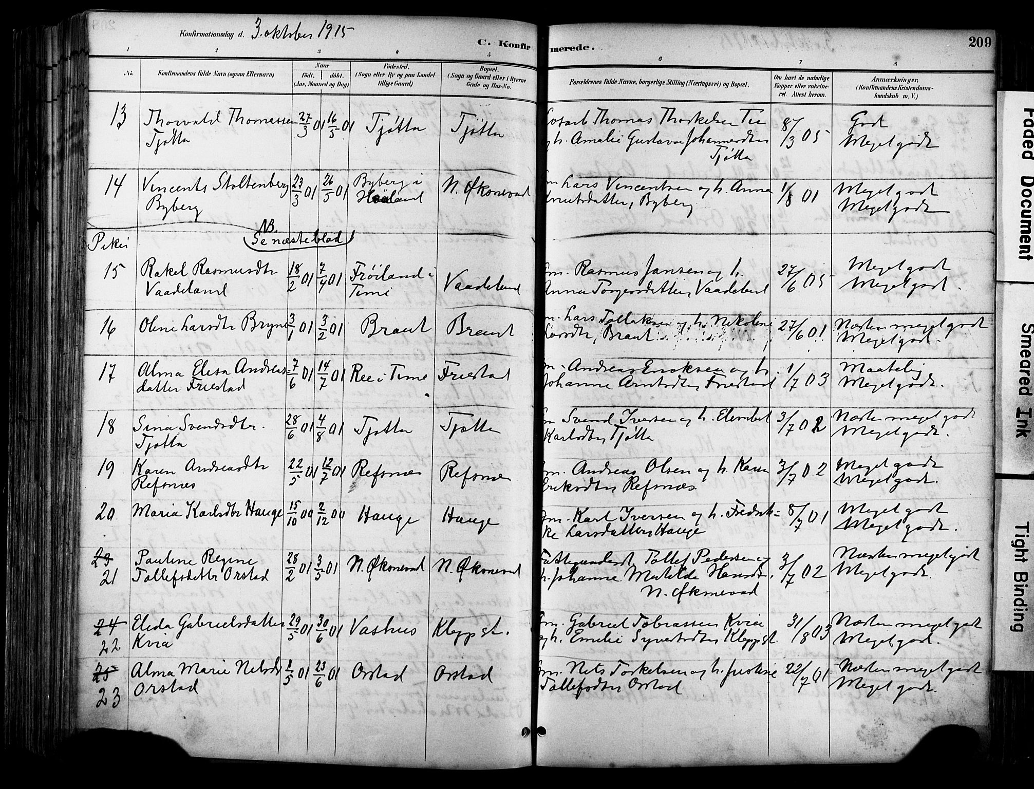Klepp sokneprestkontor, SAST/A-101803/001/3/30BA/L0009: Parish register (official) no. A 7, 1886-1915, p. 209