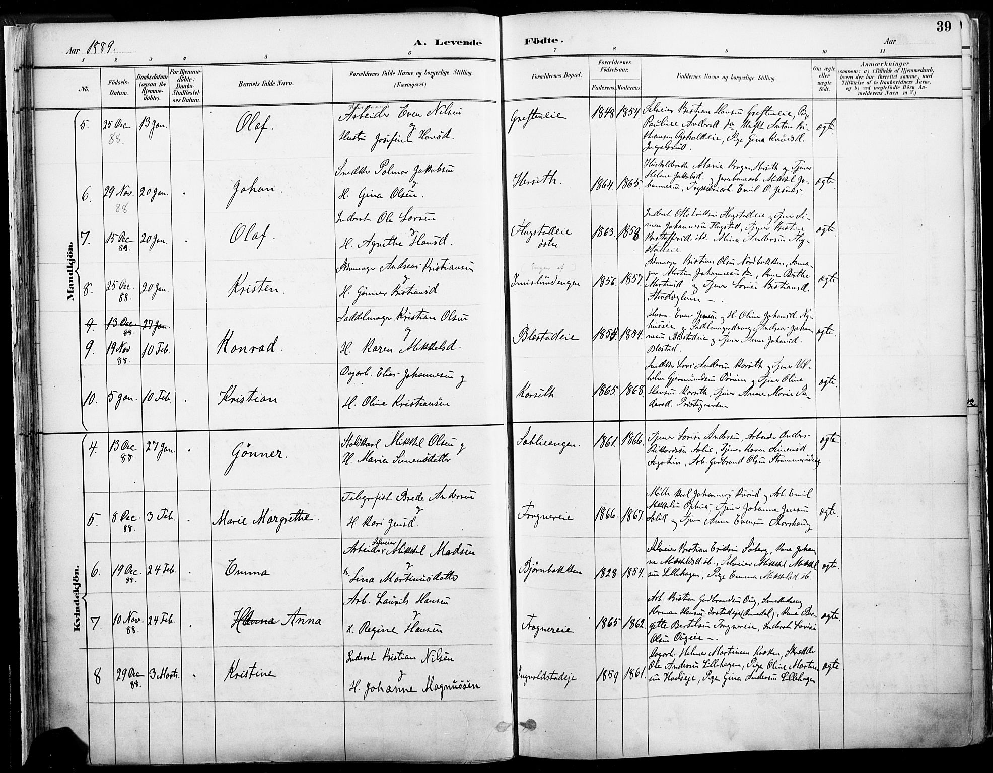 Vang prestekontor, Hedmark, SAH/PREST-008/H/Ha/Haa/L0019A: Parish register (official) no. 19, 1886-1900, p. 39