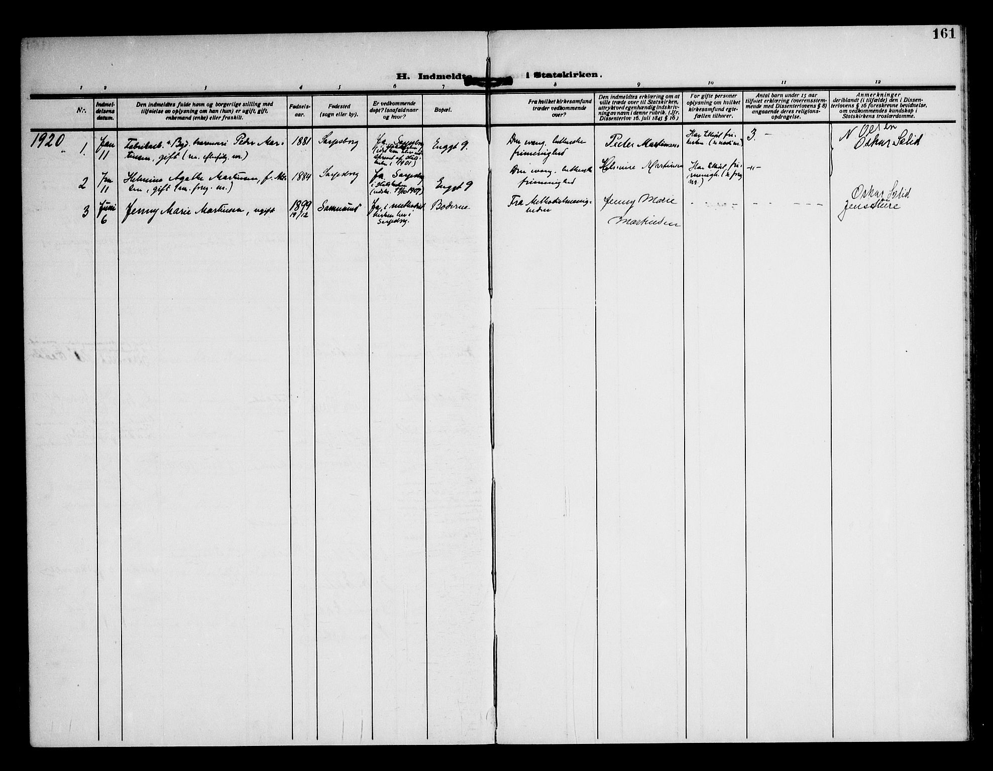Sarpsborg prestekontor Kirkebøker, SAO/A-2006/F/Fa/L0007: Parish register (official) no. 7, 1910-1918, p. 161