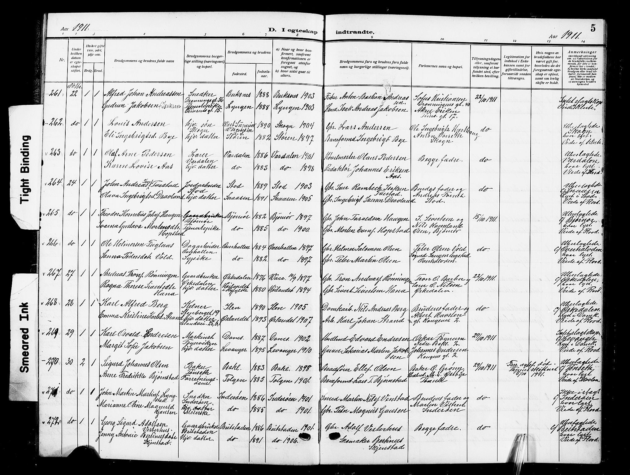 Ministerialprotokoller, klokkerbøker og fødselsregistre - Sør-Trøndelag, SAT/A-1456/601/L0097: Parish register (copy) no. 601C15, 1911-1921, p. 5