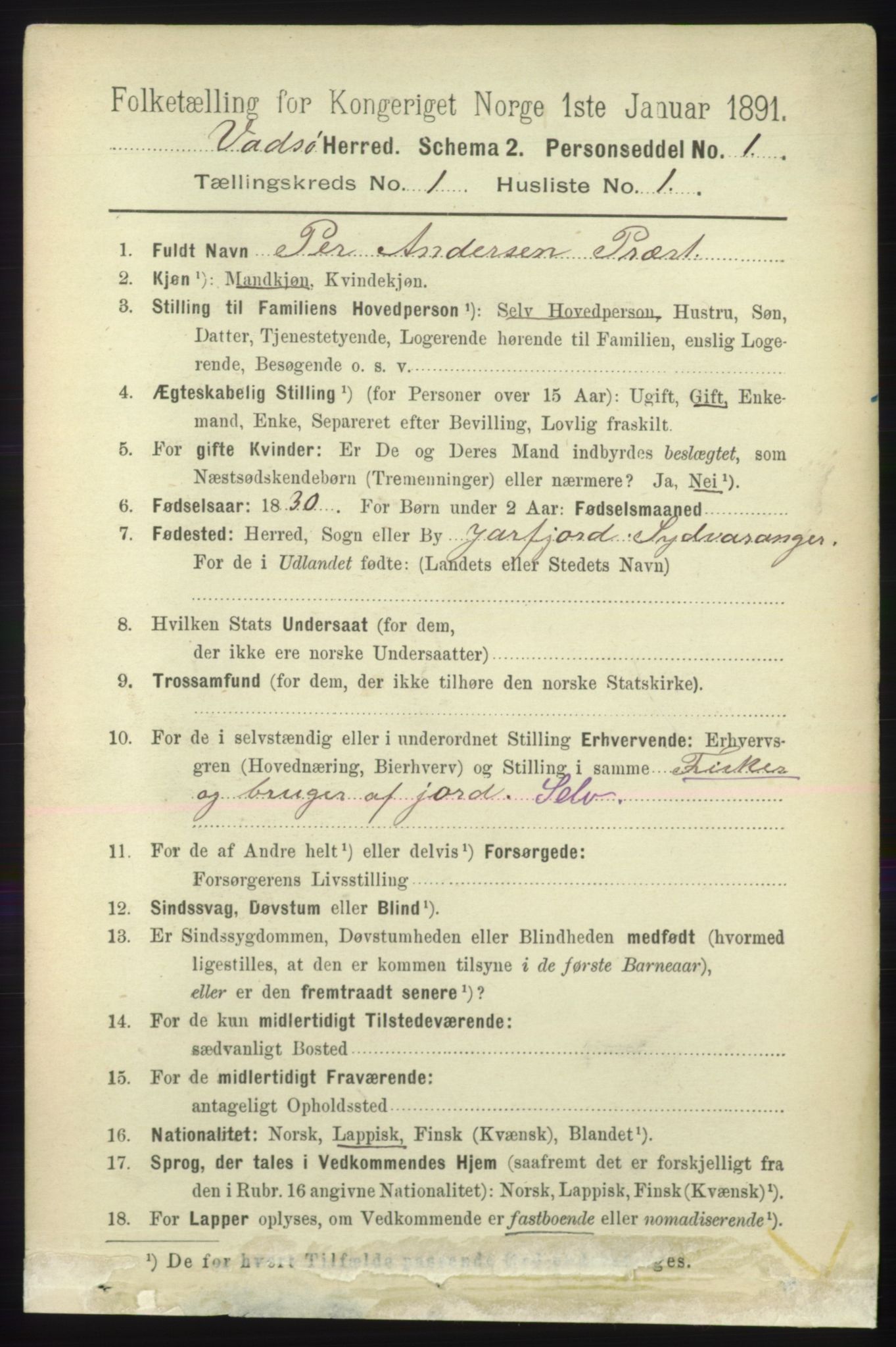 RA, 1891 census for 2029 Vadsø, 1891, p. 74