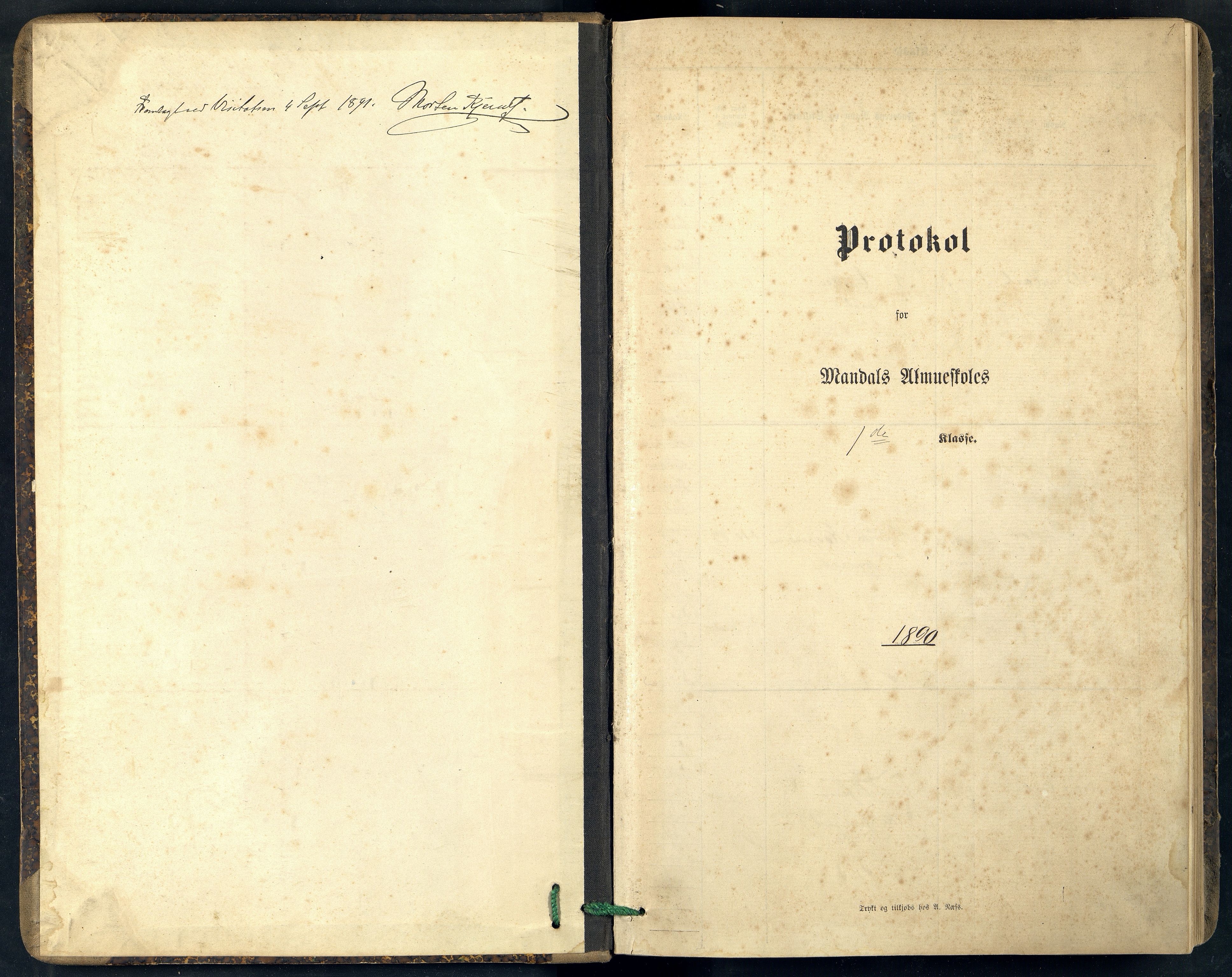 Mandal By - Mandal Allmueskole/Folkeskole/Skole, ARKSOR/1002MG551/H/L0022: Skoleprotokoll, 1890-1896