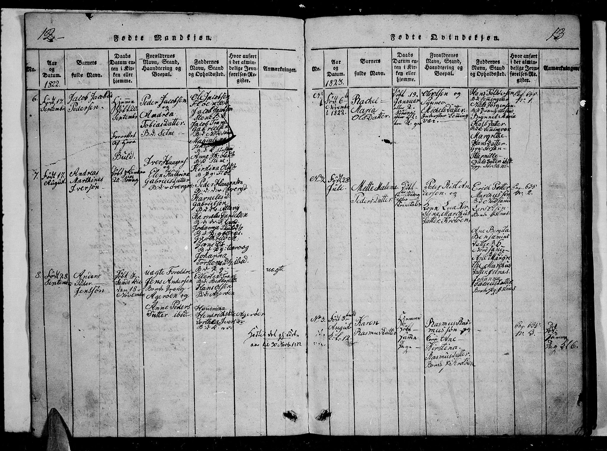 Trondenes sokneprestkontor, AV/SATØ-S-1319/H/Hb/L0004klokker: Parish register (copy) no. 4, 1821-1839, p. 12-13