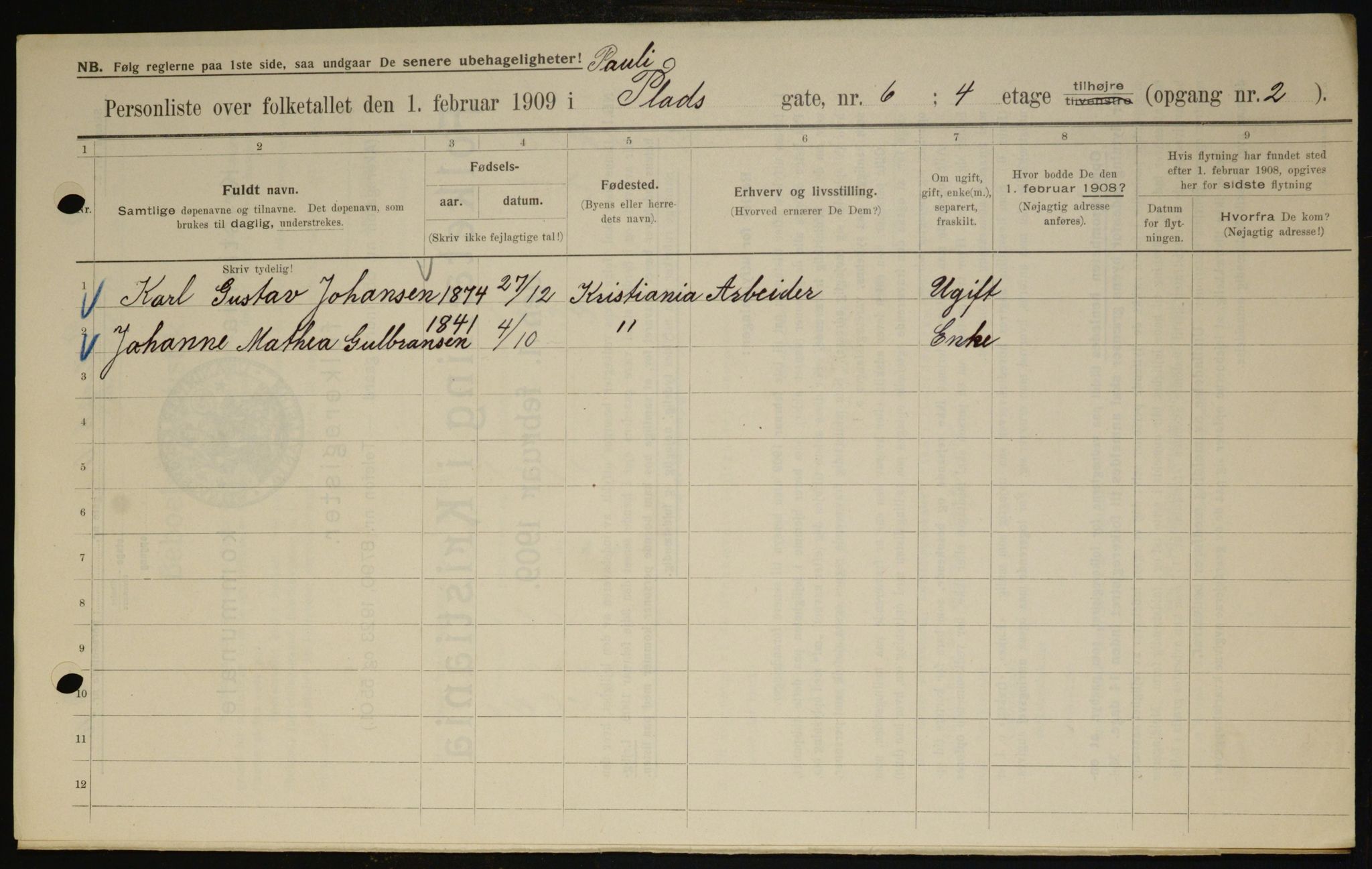 OBA, Municipal Census 1909 for Kristiania, 1909, p. 71321