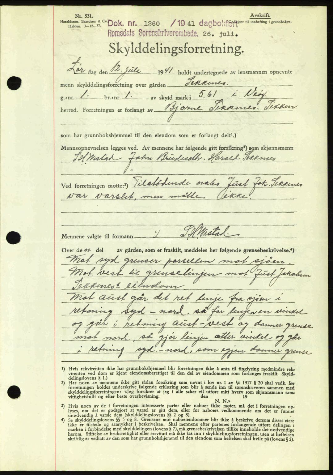 Romsdal sorenskriveri, AV/SAT-A-4149/1/2/2C: Mortgage book no. A10, 1941-1941, Diary no: : 1260/1941