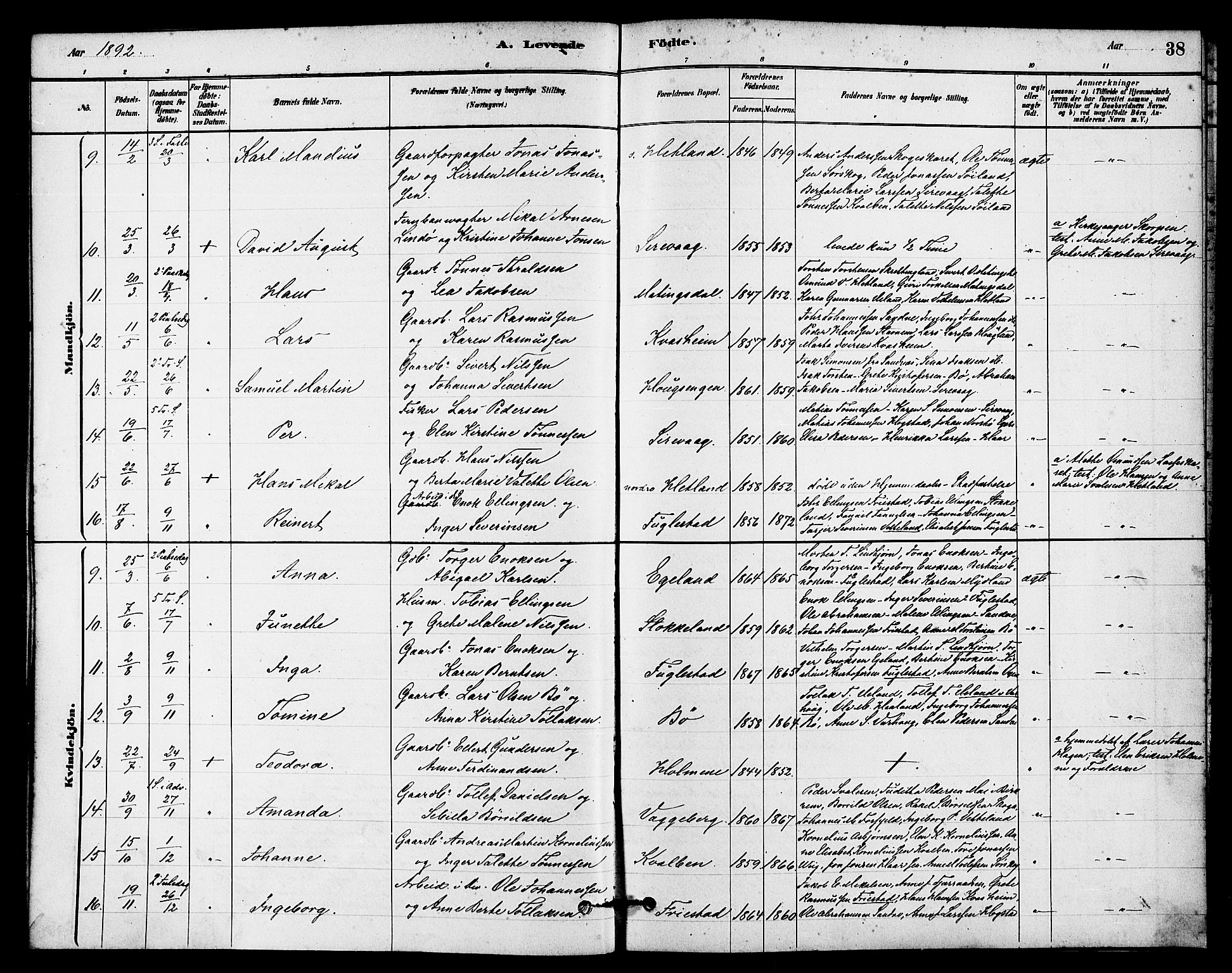 Eigersund sokneprestkontor, SAST/A-101807/S08/L0016: Parish register (official) no. A 16, 1879-1893, p. 38