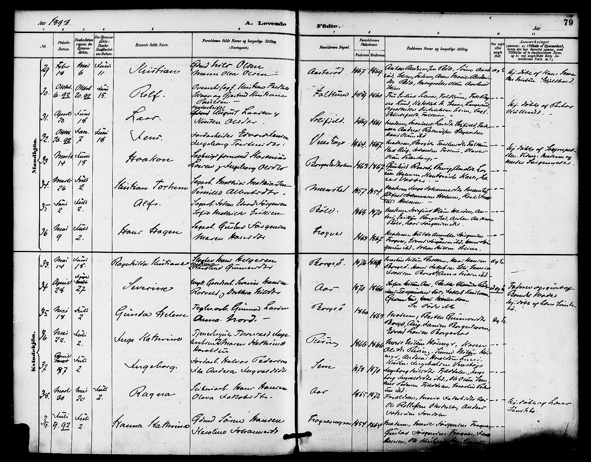 Gjerpen kirkebøker, AV/SAKO-A-265/F/Fa/L0010: Parish register (official) no. I 10, 1886-1895, p. 79