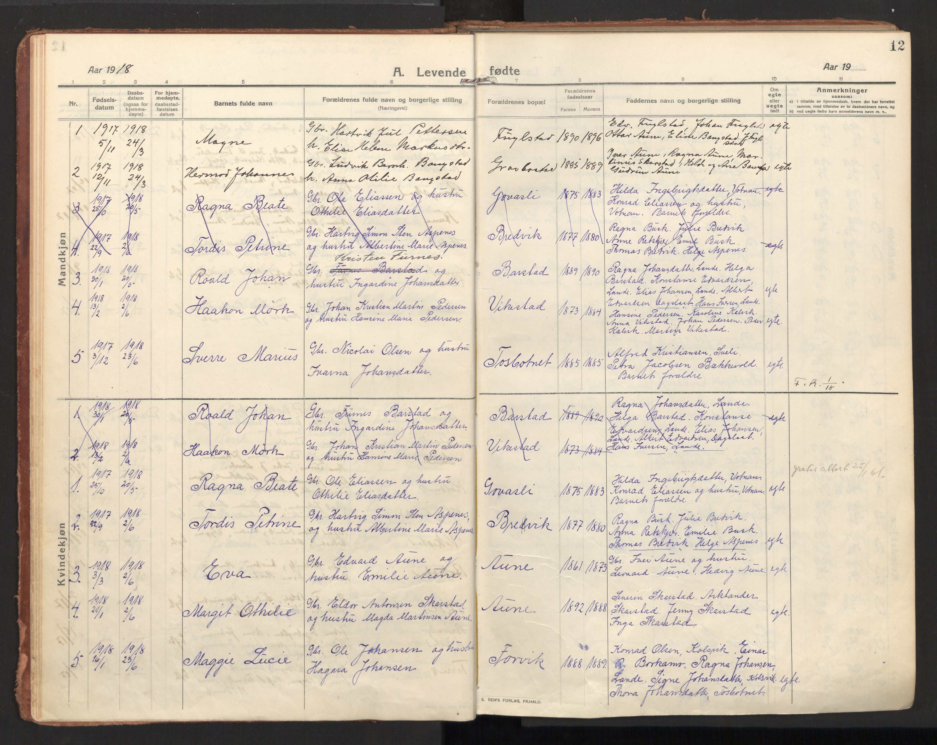 Ministerialprotokoller, klokkerbøker og fødselsregistre - Nordland, SAT/A-1459/810/L0156: Parish register (official) no. 810A15, 1915-1930, p. 12
