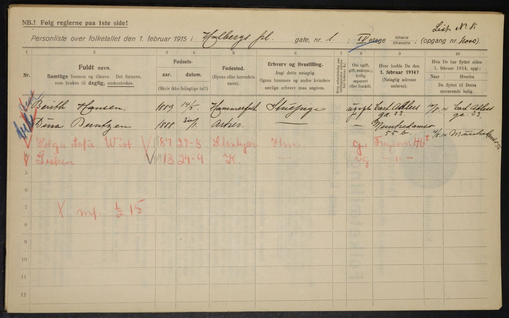 OBA, Municipal Census 1915 for Kristiania, 1915, p. 40140