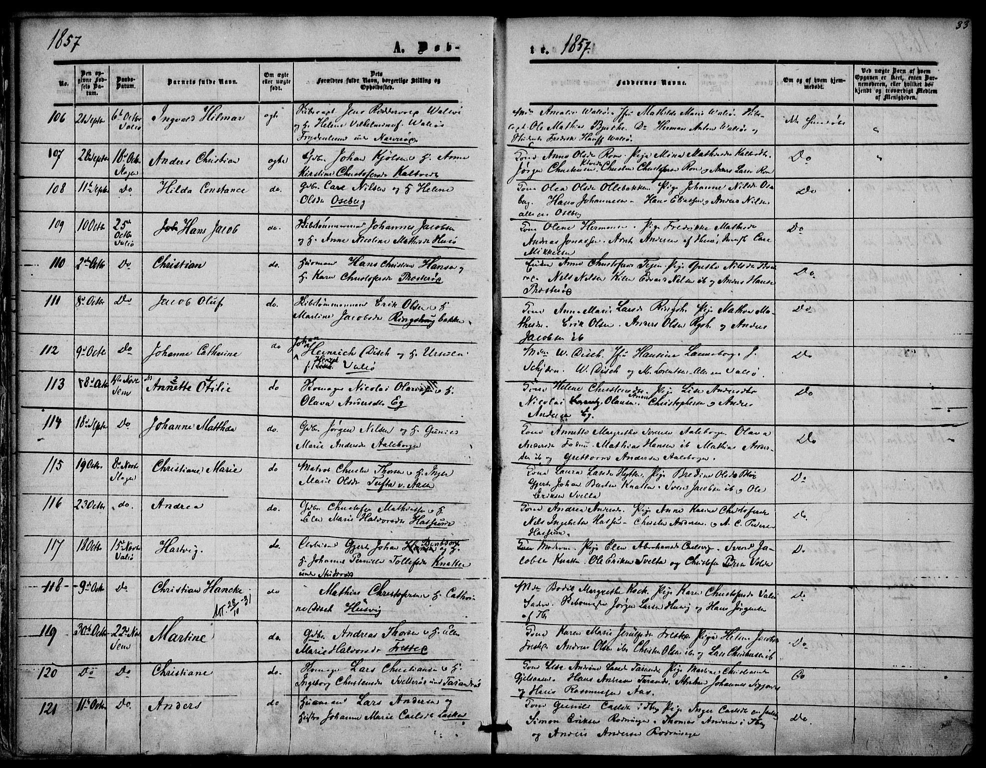 Sem kirkebøker, AV/SAKO-A-5/F/Fa/L0007: Parish register (official) no. I 7, 1856-1865, p. 33