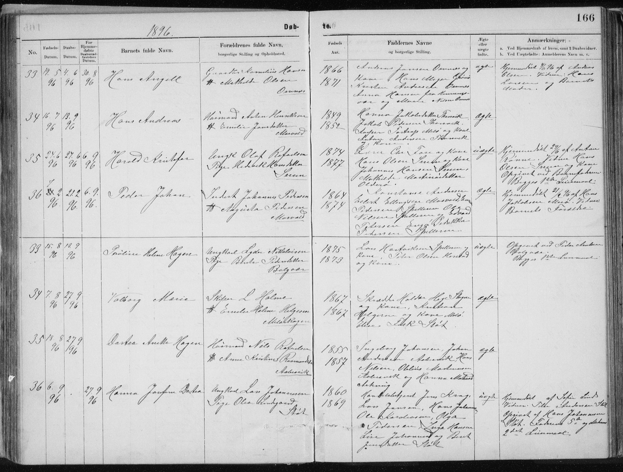 Ministerialprotokoller, klokkerbøker og fødselsregistre - Nordland, SAT/A-1459/843/L0636: Parish register (copy) no. 843C05, 1884-1909, p. 166
