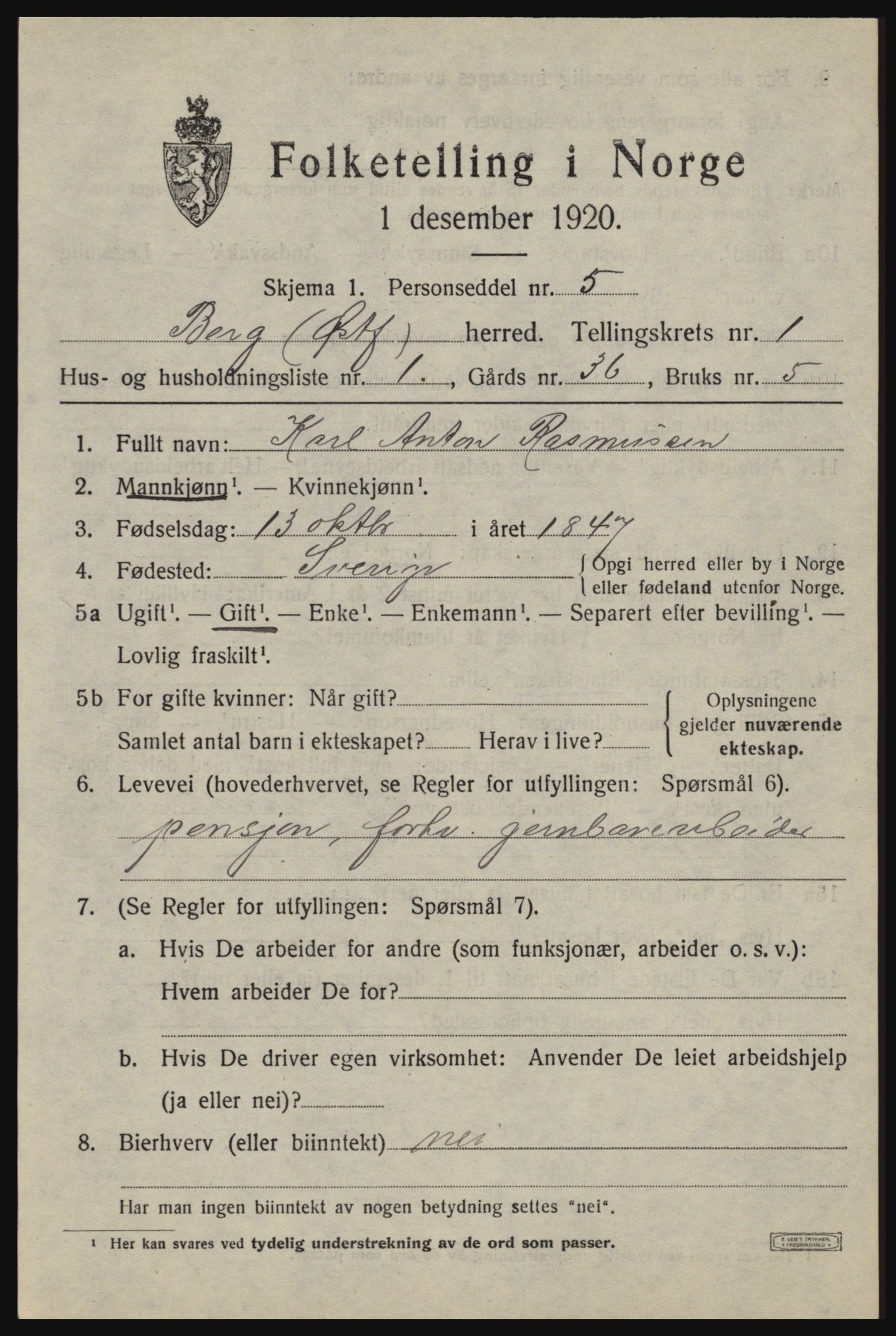 SAO, 1920 census for Berg, 1920, p. 1953