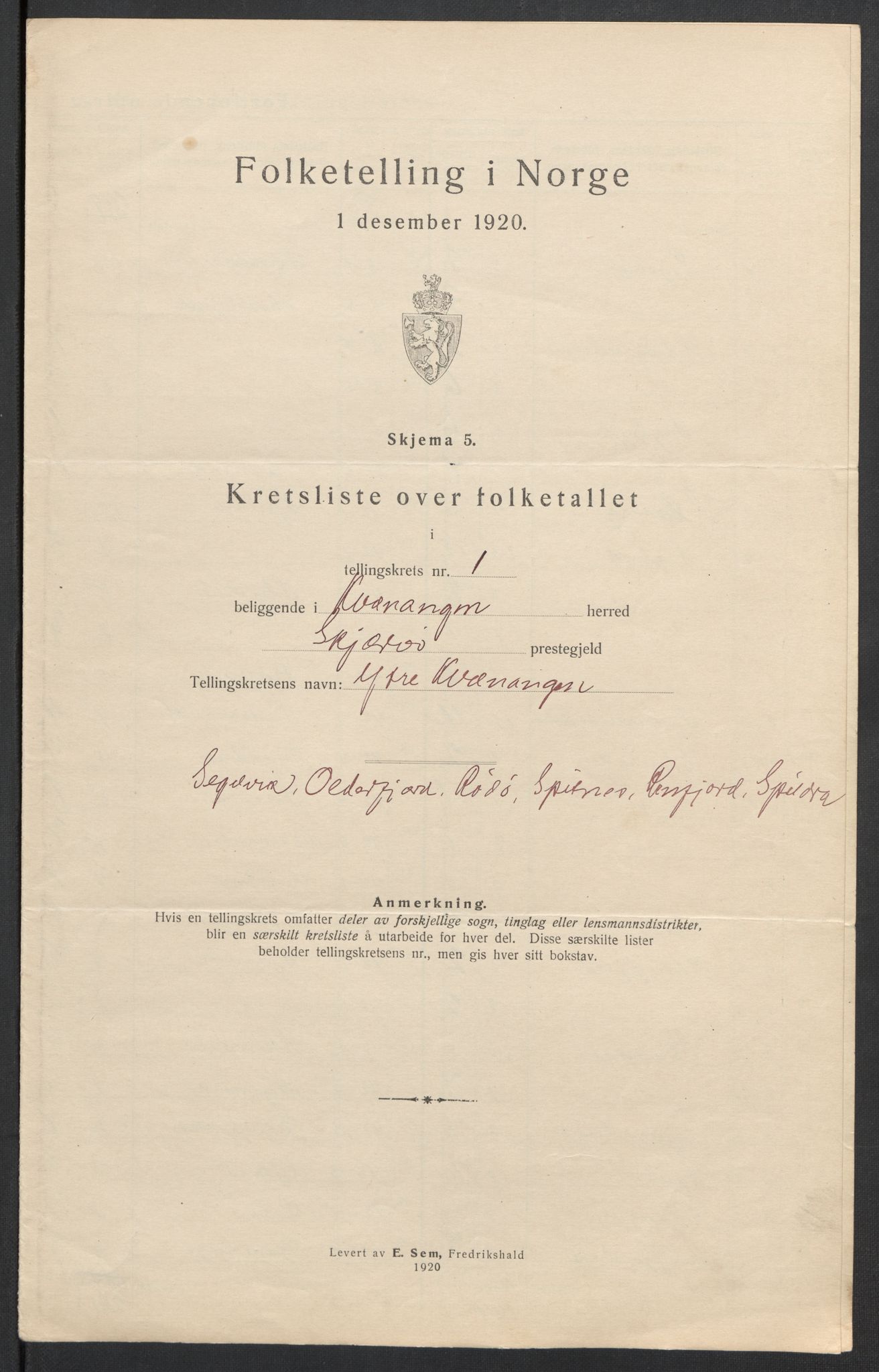 SATØ, 1920 census for Kvænangen, 1920, p. 9