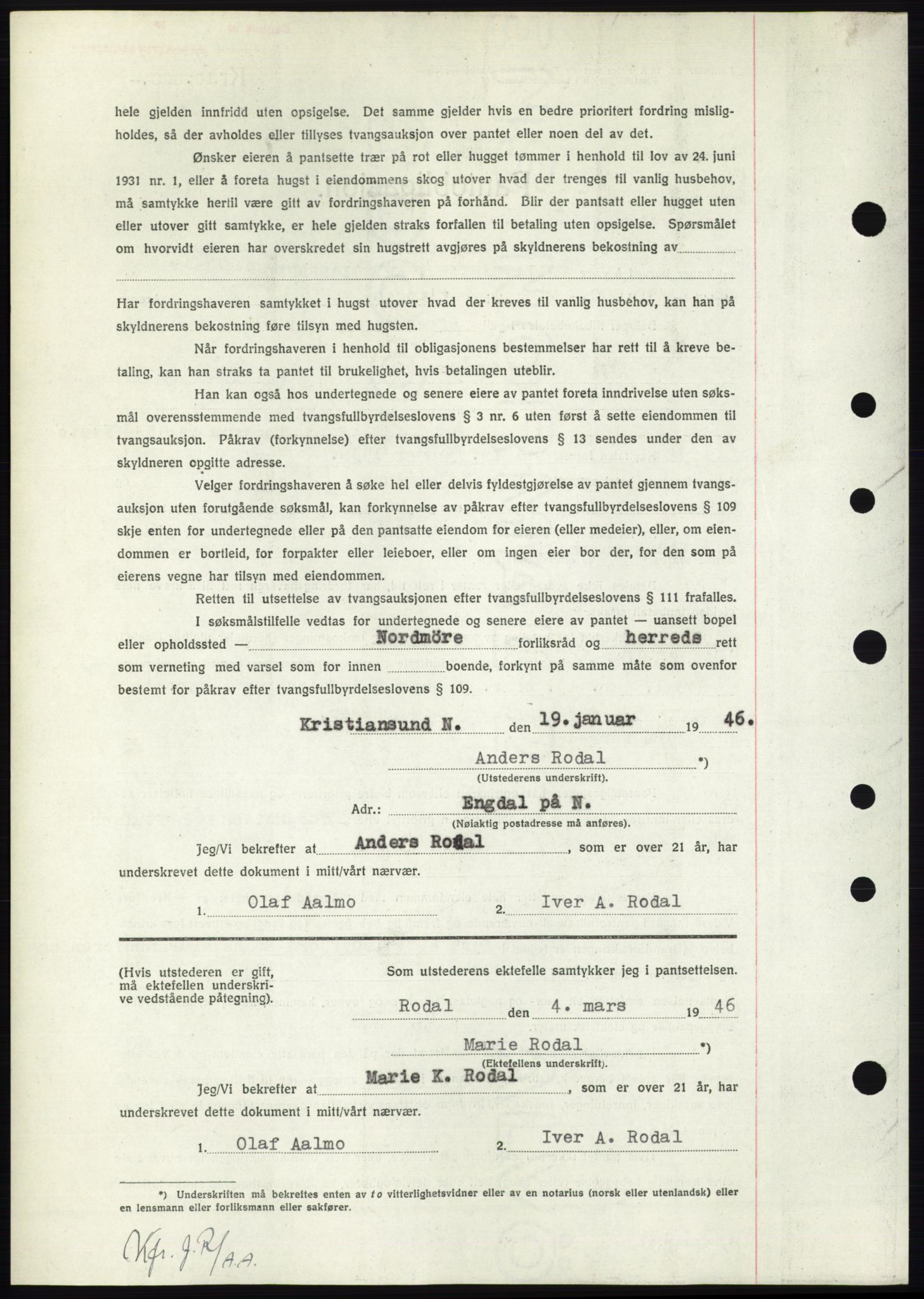 Nordmøre sorenskriveri, AV/SAT-A-4132/1/2/2Ca: Mortgage book no. B93b, 1946-1946, Diary no: : 354/1946