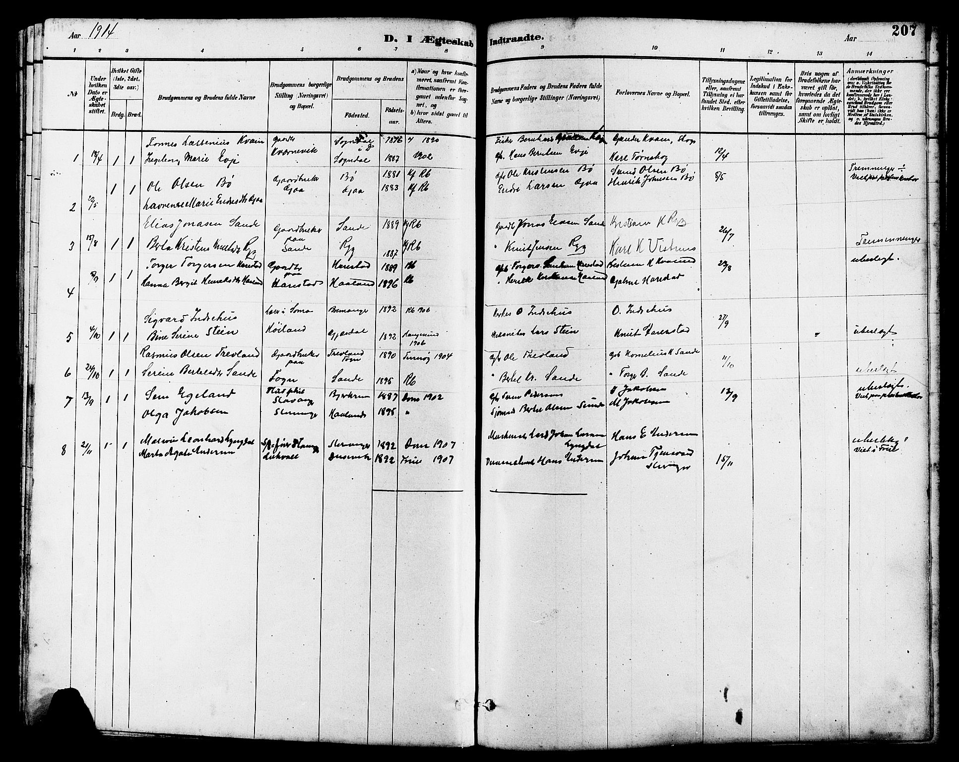 Hetland sokneprestkontor, SAST/A-101826/30/30BB/L0006: Parish register (copy) no. B 6, 1878-1921, p. 207