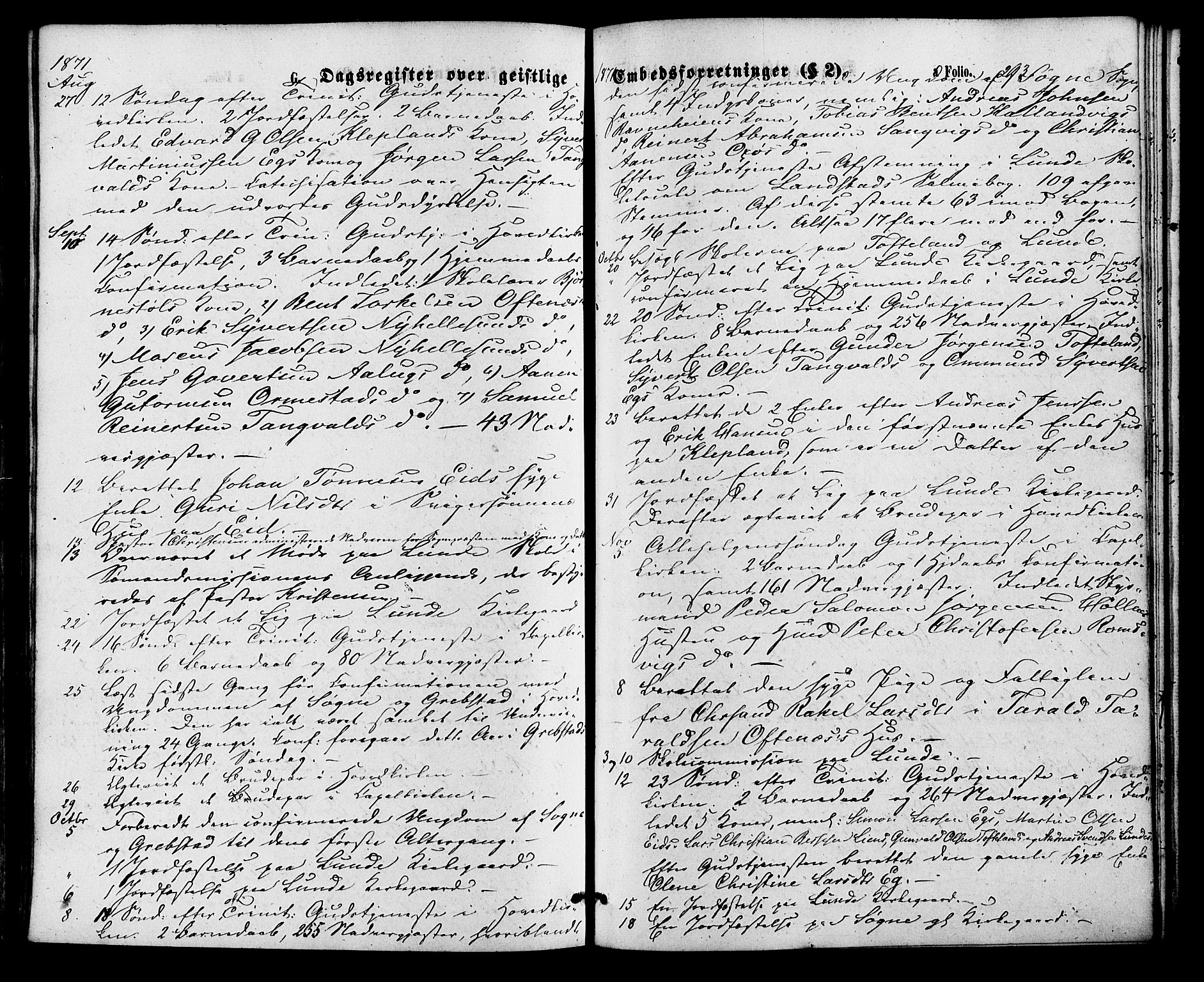 Søgne sokneprestkontor, SAK/1111-0037/F/Fa/Fab/L0011: Parish register (official) no. A 11, 1869-1879, p. 293