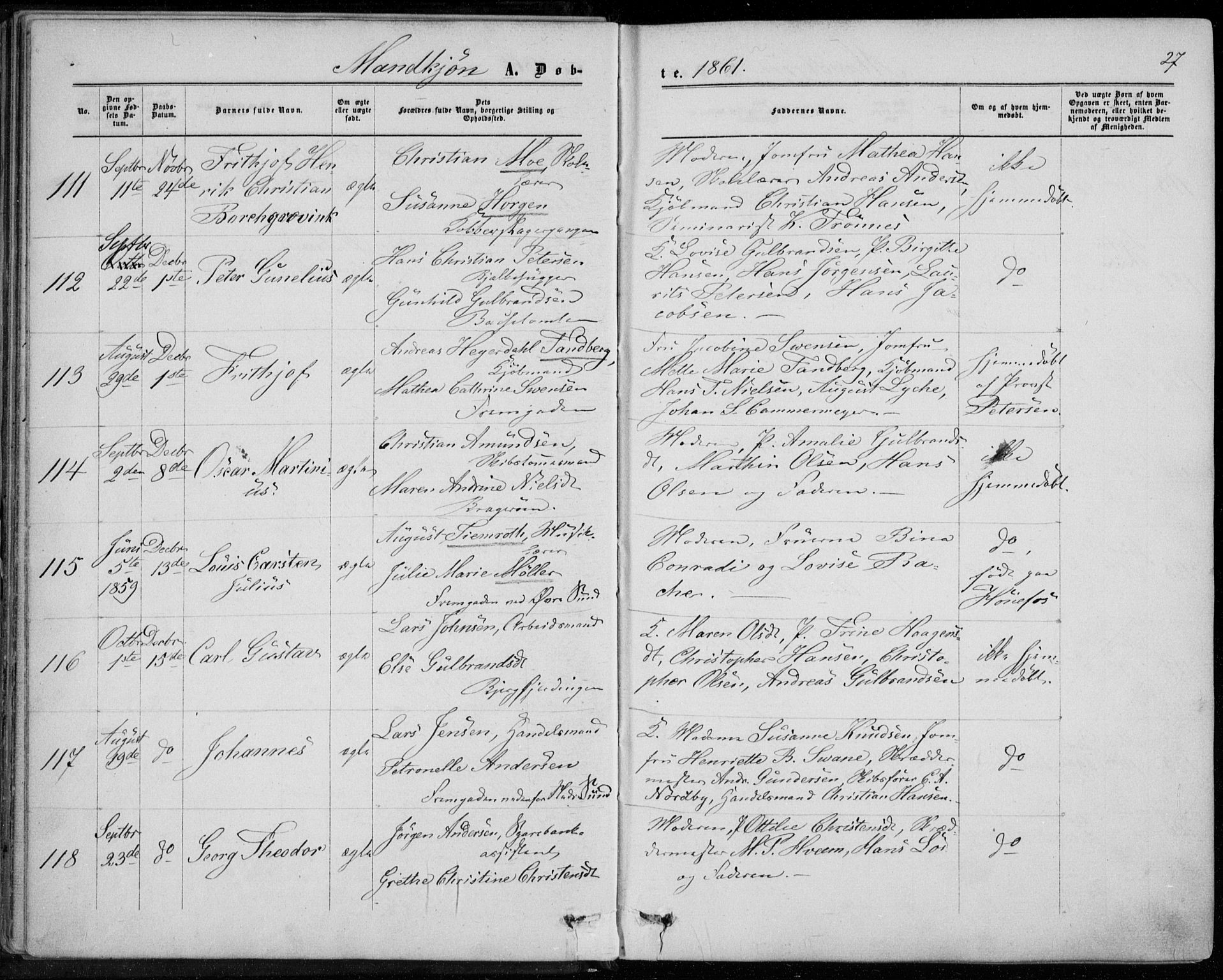 Bragernes kirkebøker, AV/SAKO-A-6/F/Fb/L0003: Parish register (official) no. II 3, 1860-1868, p. 27