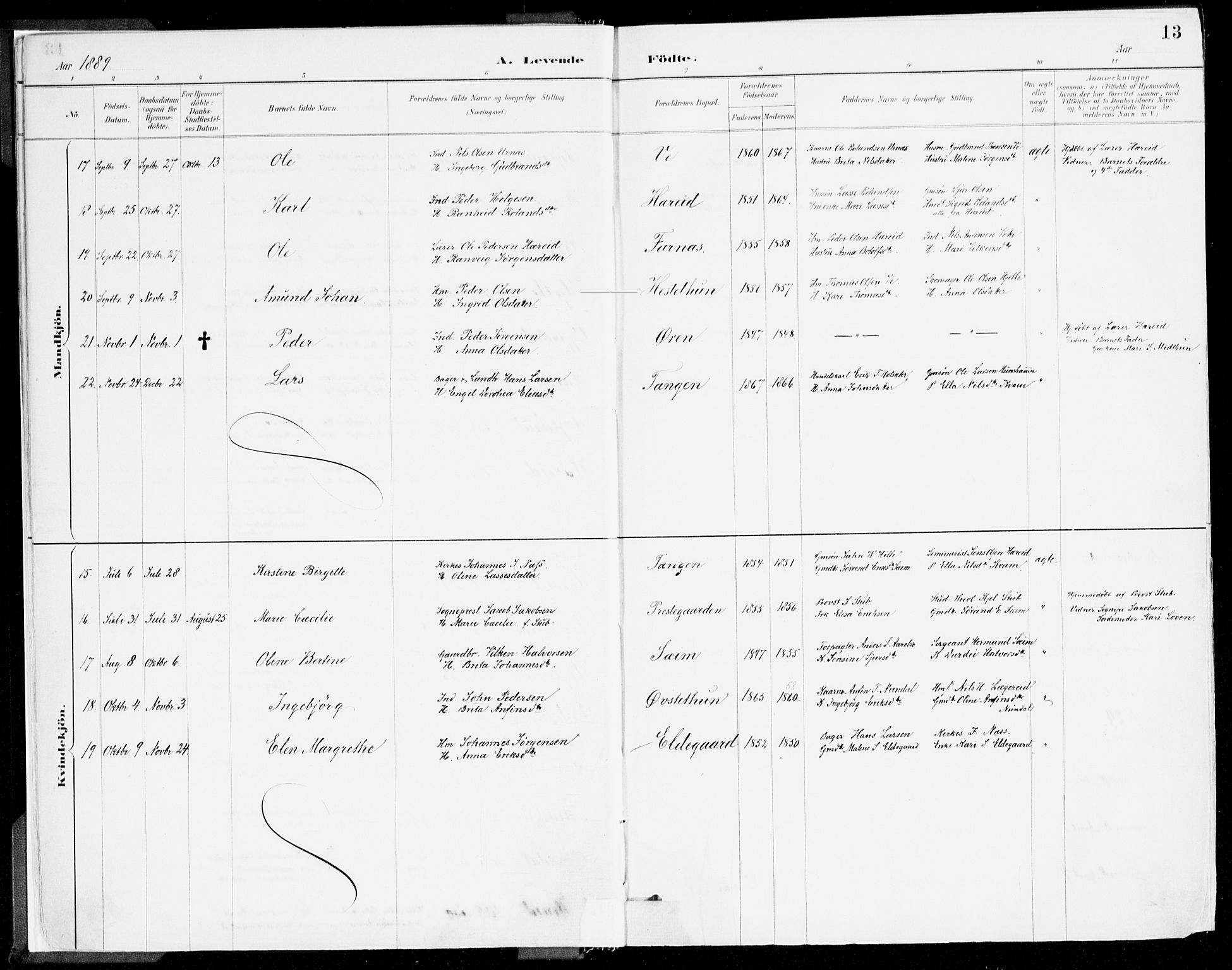 Årdal sokneprestembete, AV/SAB-A-81701: Parish register (official) no. A 5, 1887-1917, p. 13