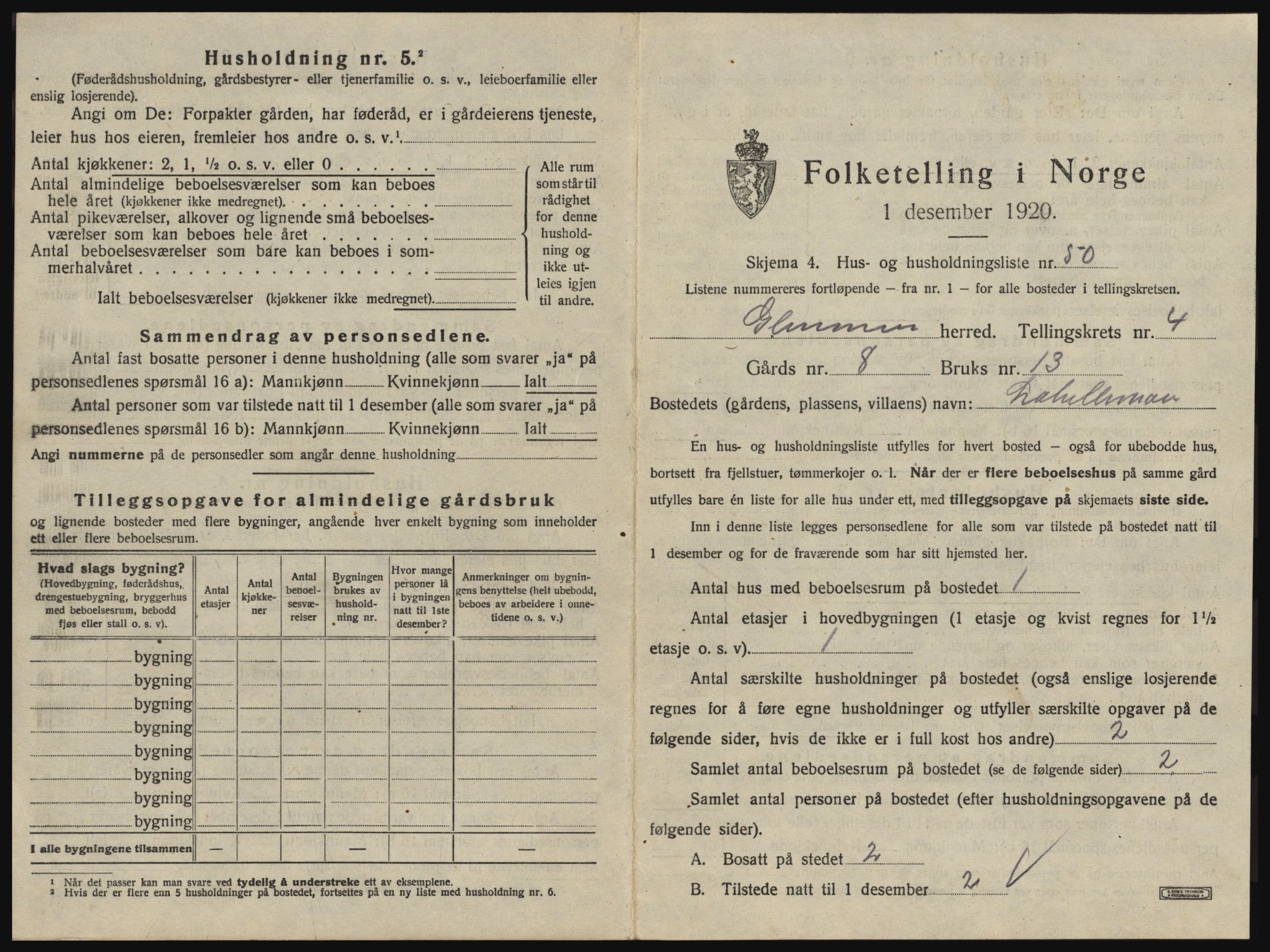 SAO, 1920 census for Glemmen, 1920, p. 727