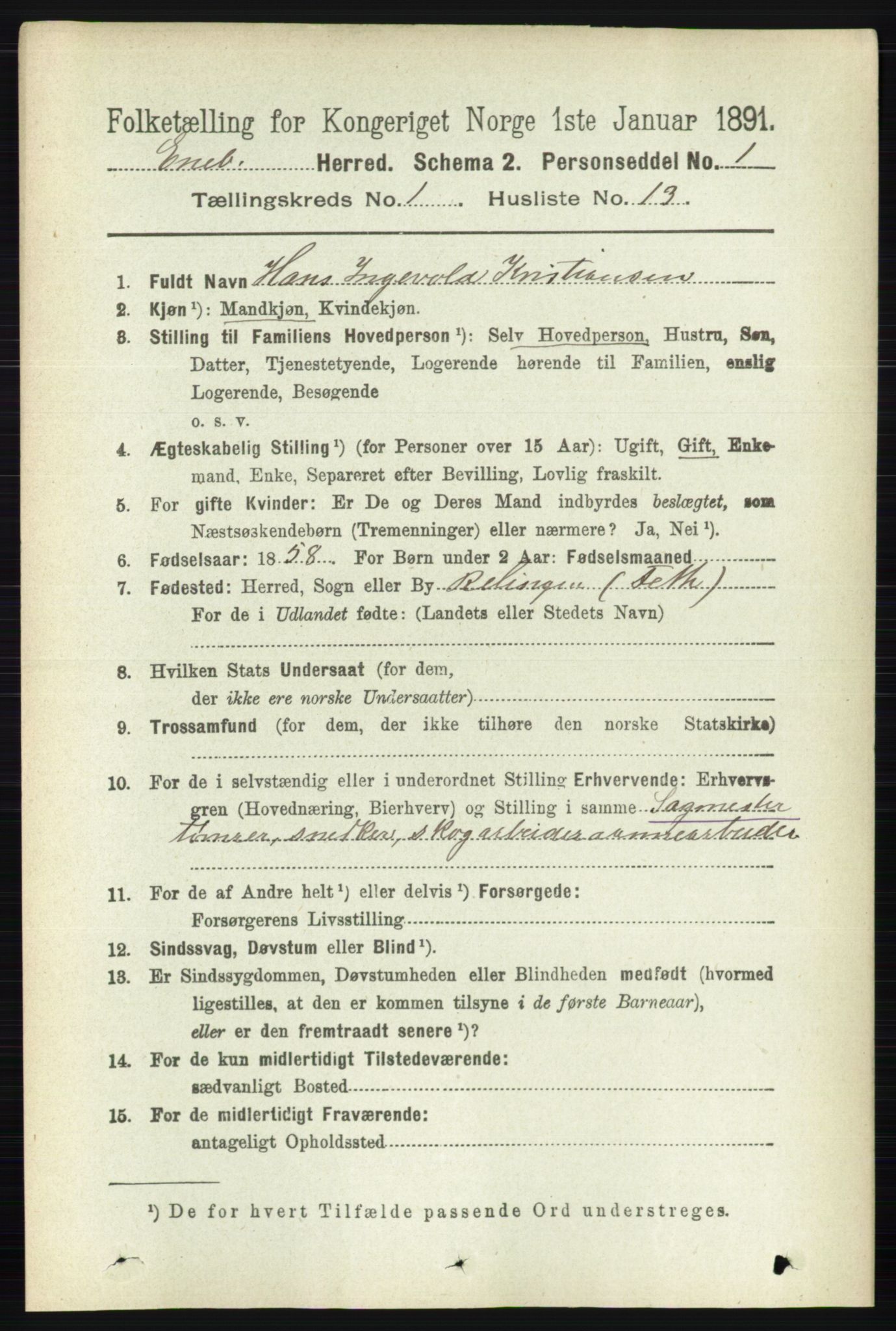 RA, 1891 census for 0229 Enebakk, 1891, p. 193