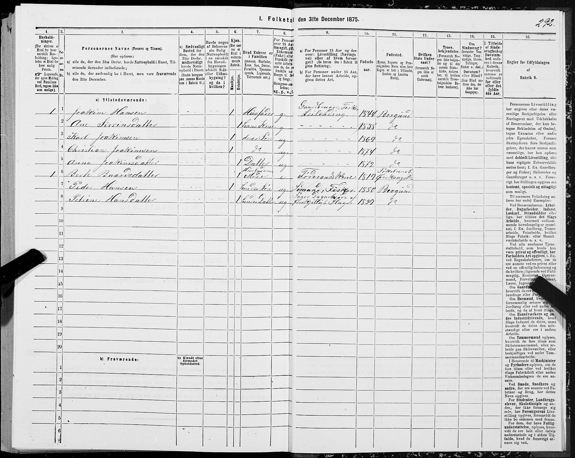 SAT, 1875 census for 1531P Borgund, 1875, p. 4292