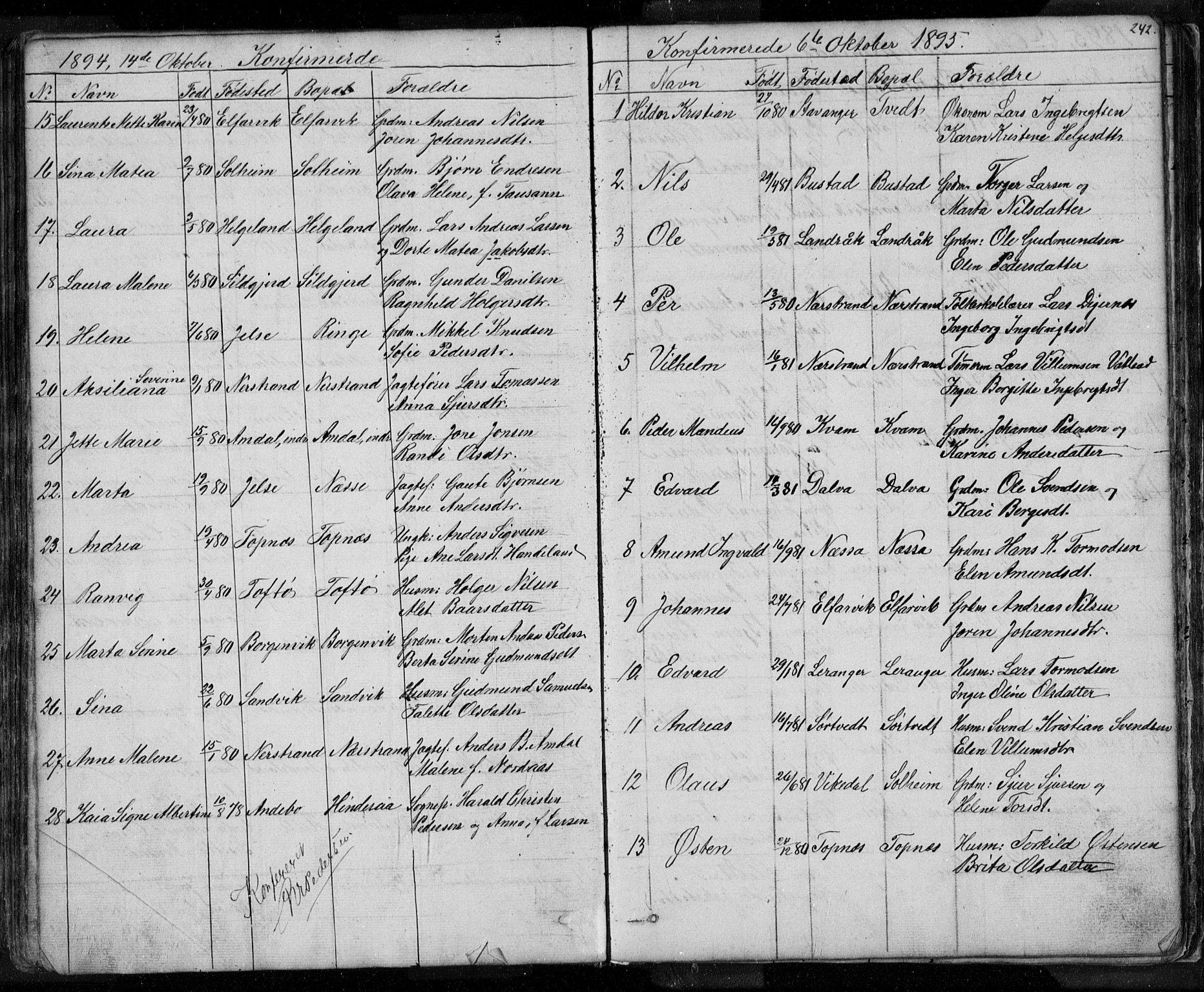 Nedstrand sokneprestkontor, SAST/A-101841/01/V: Parish register (copy) no. B 3, 1848-1933, p. 242