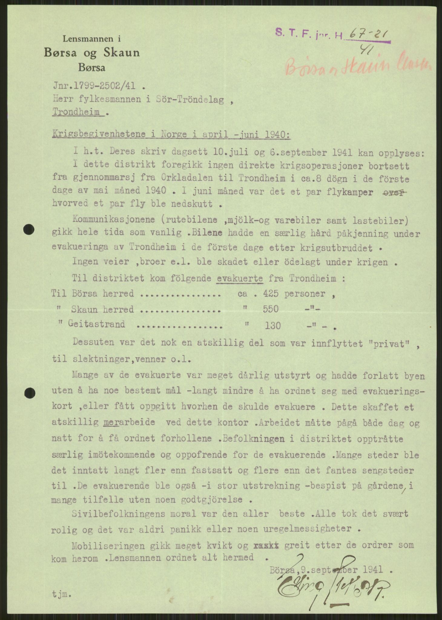 Forsvaret, Forsvarets krigshistoriske avdeling, RA/RAFA-2017/Y/Ya/L0016: II-C-11-31 - Fylkesmenn.  Rapporter om krigsbegivenhetene 1940., 1940, p. 174